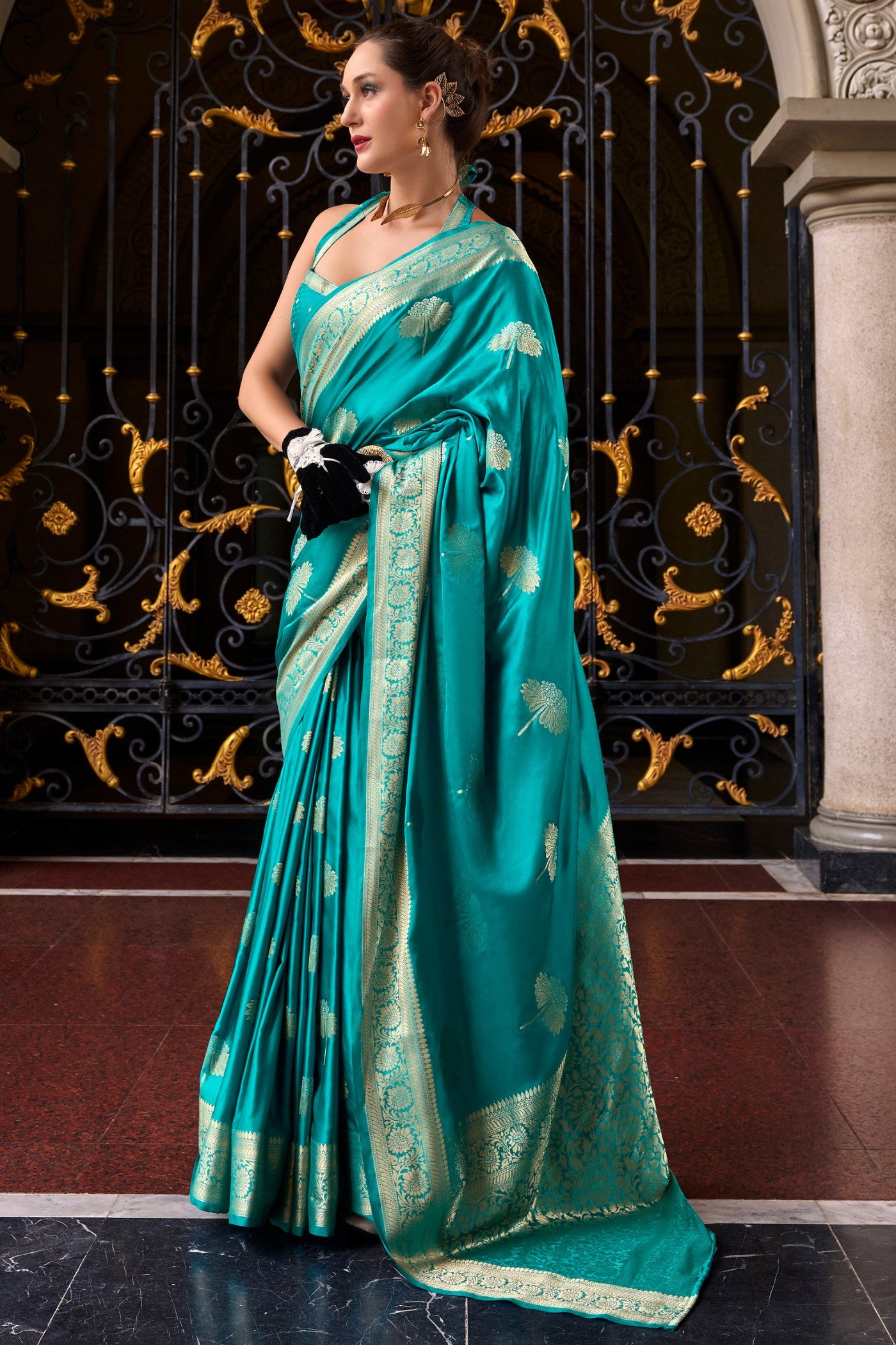 Buy MySilkLove Olumpic Blue Handloom Satin Silk Saree Online