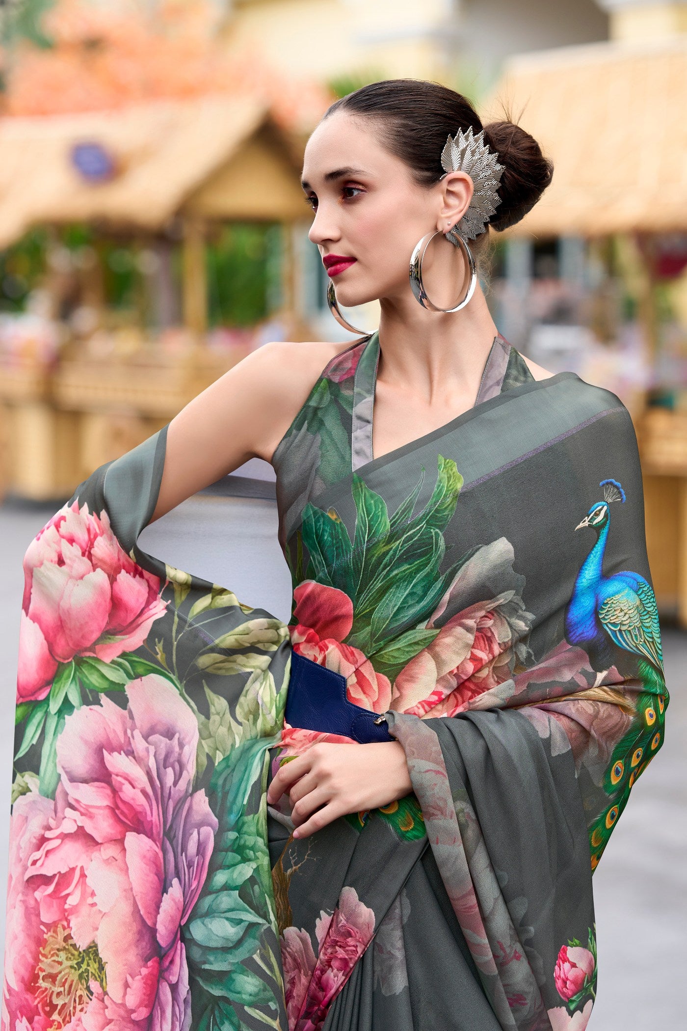 MySilkLove Sandstone Grey Printed Georgette Saree