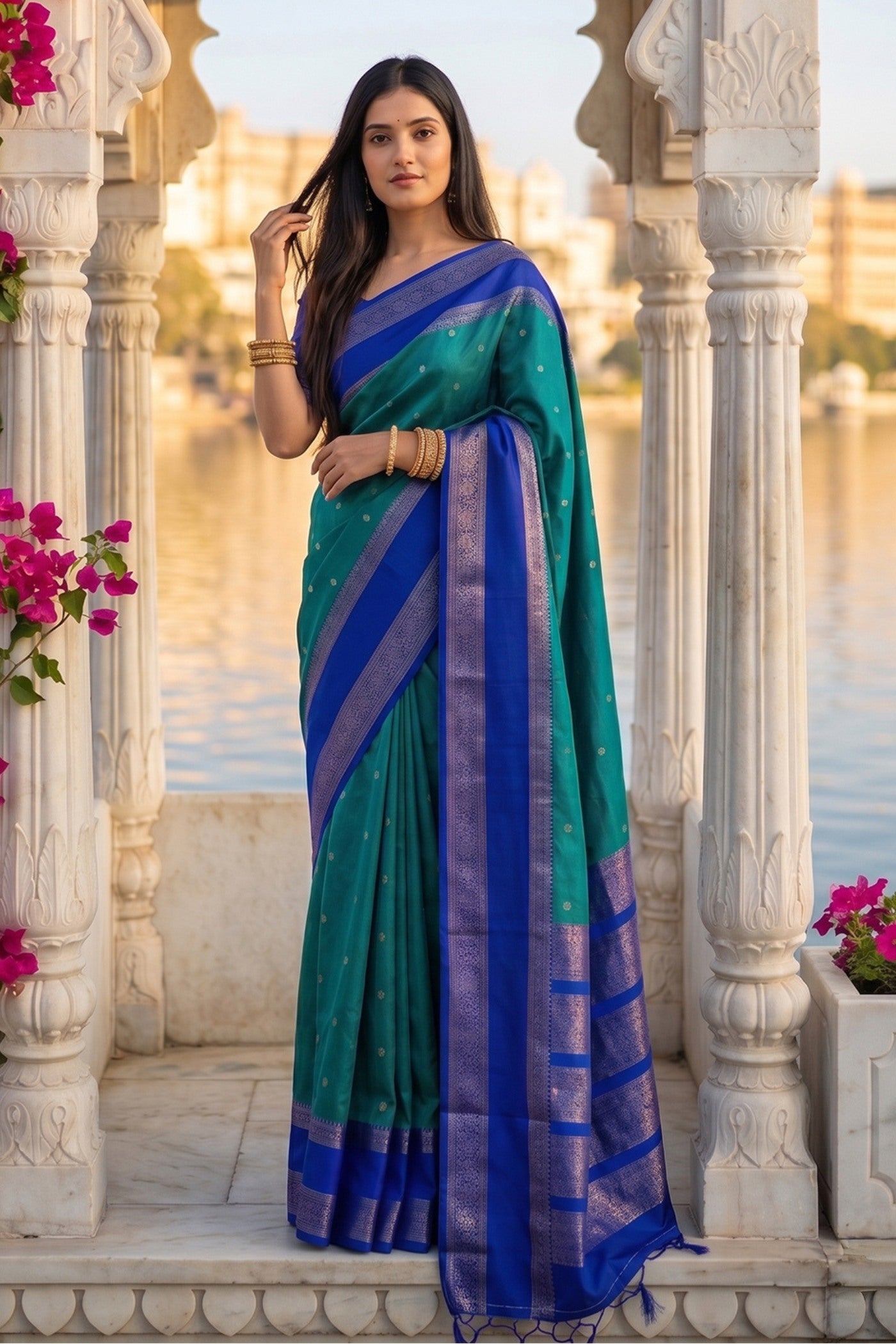 Buy MySilkLove Bondi Blue Woven Banarasi Saree Online