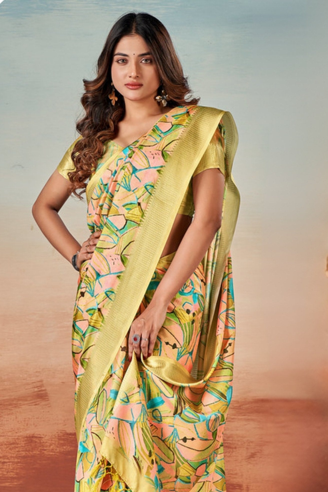 MySilkLove Zest Yellow Banarasi Digital Printed Saree