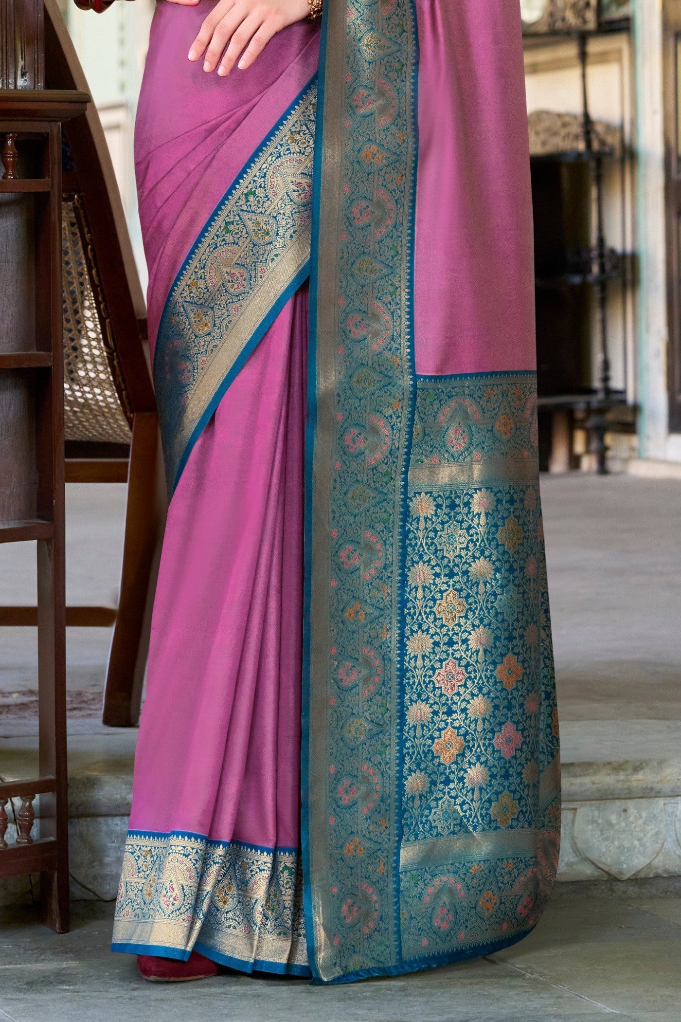 Buy MySilkLove Baker Miller Pink Woven Banarasi Soft Silk Saree Online