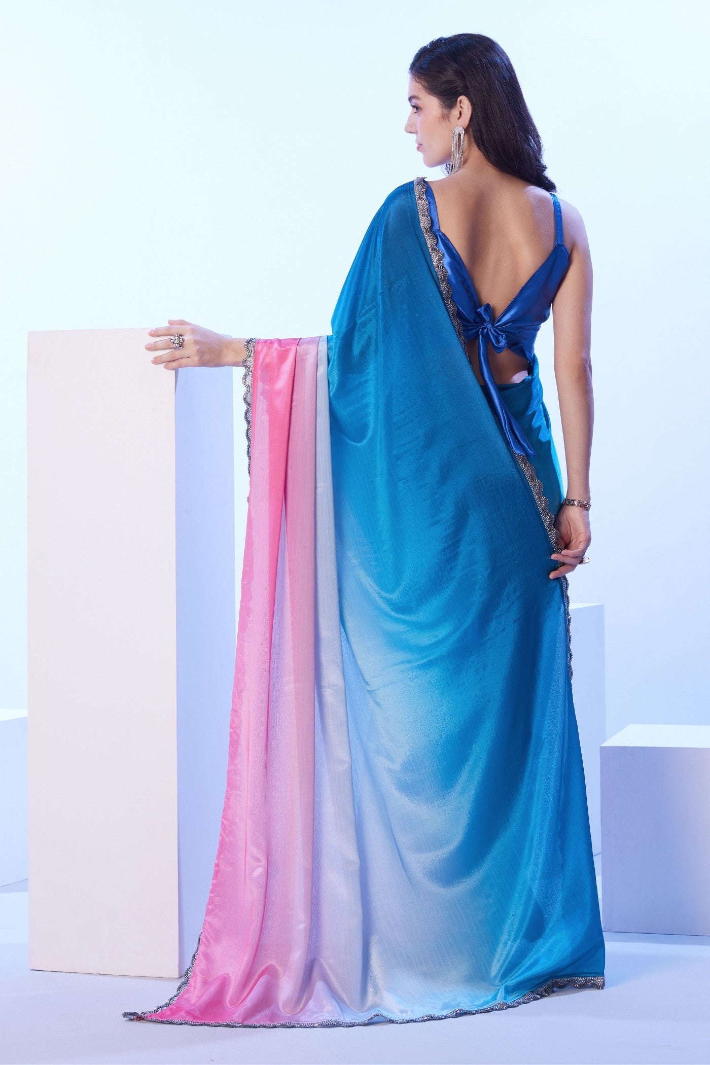 Buy MySilkLove Neon Bule and Pink Designer Partywear Saree Online