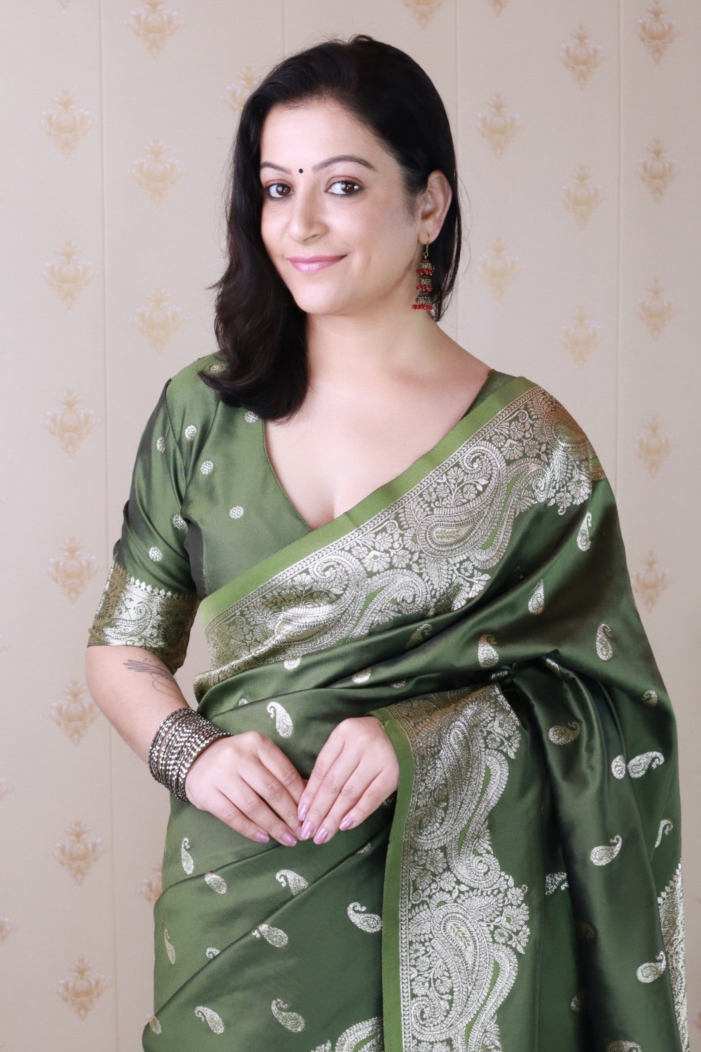 MySilkLove Seaweed Green Banarasi Handloom Saree