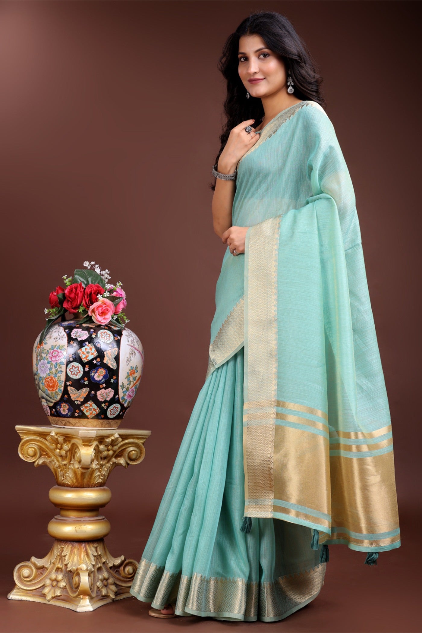 Buy MySilkLove Maya Blue Woven Cotton Saree Online