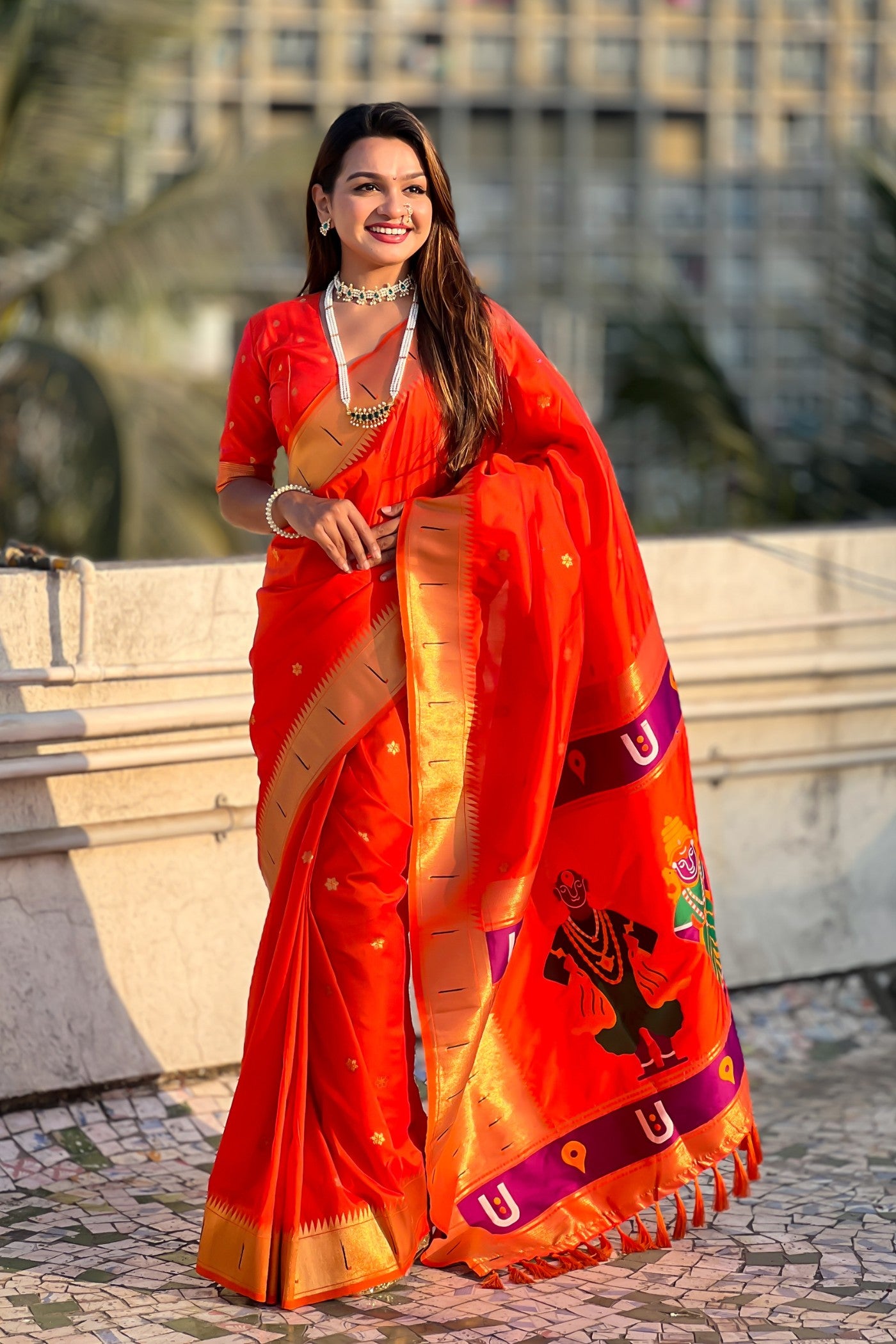 Buy MySilkLove Torch Red Woven Paithani Saree Online