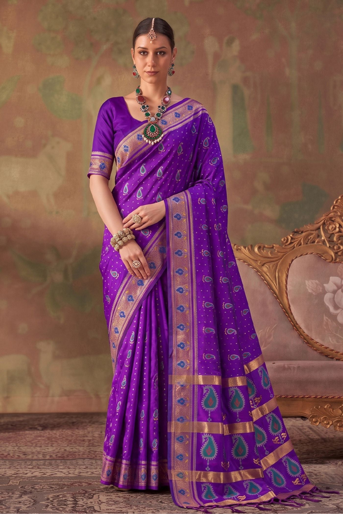 Buy MySilkLove Brinjal Purple Woven Banarasi Soft Silk Saree Online