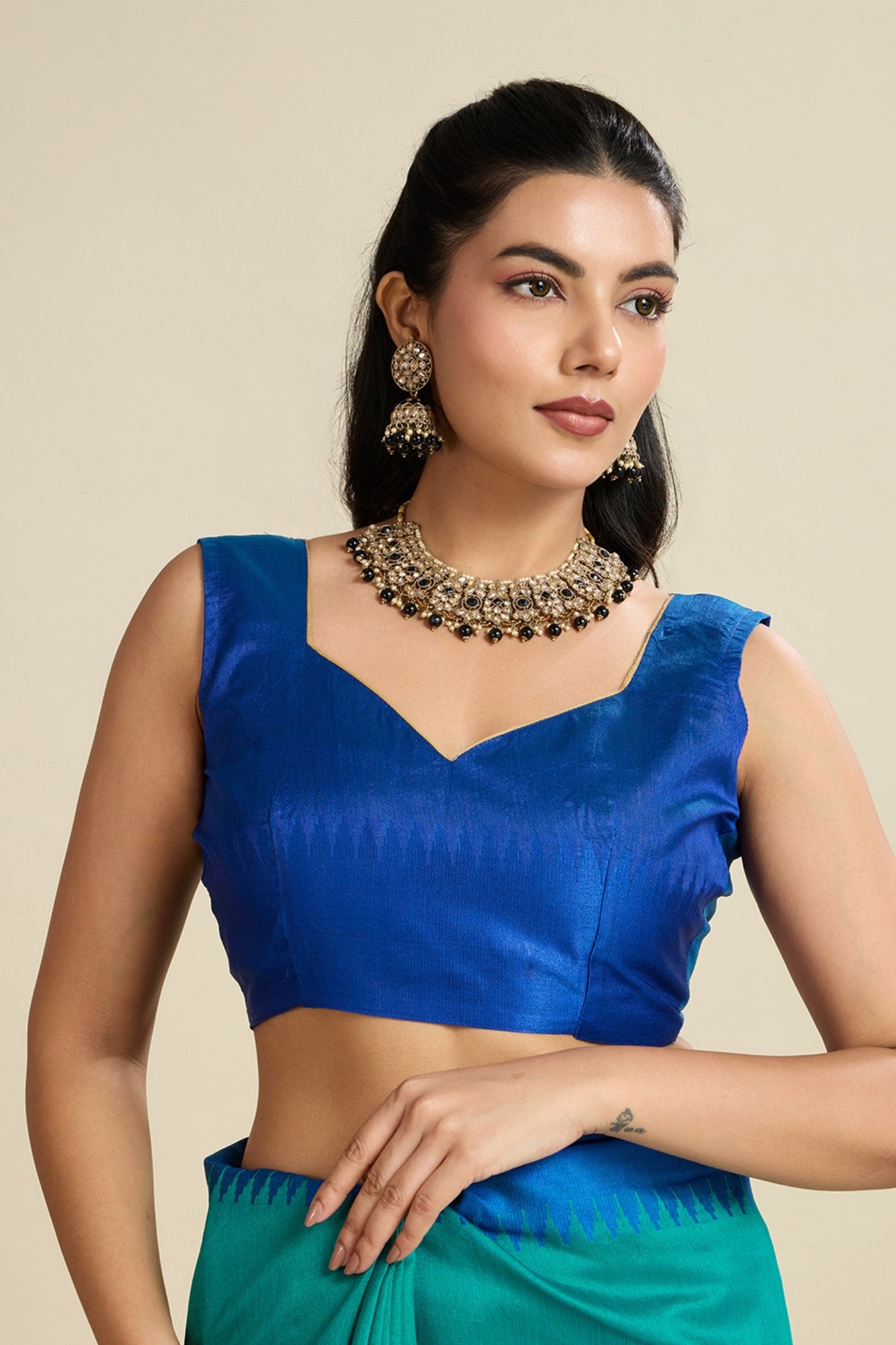 Buy MySilkLove Teal Green Woven Raw Silk Saree Online