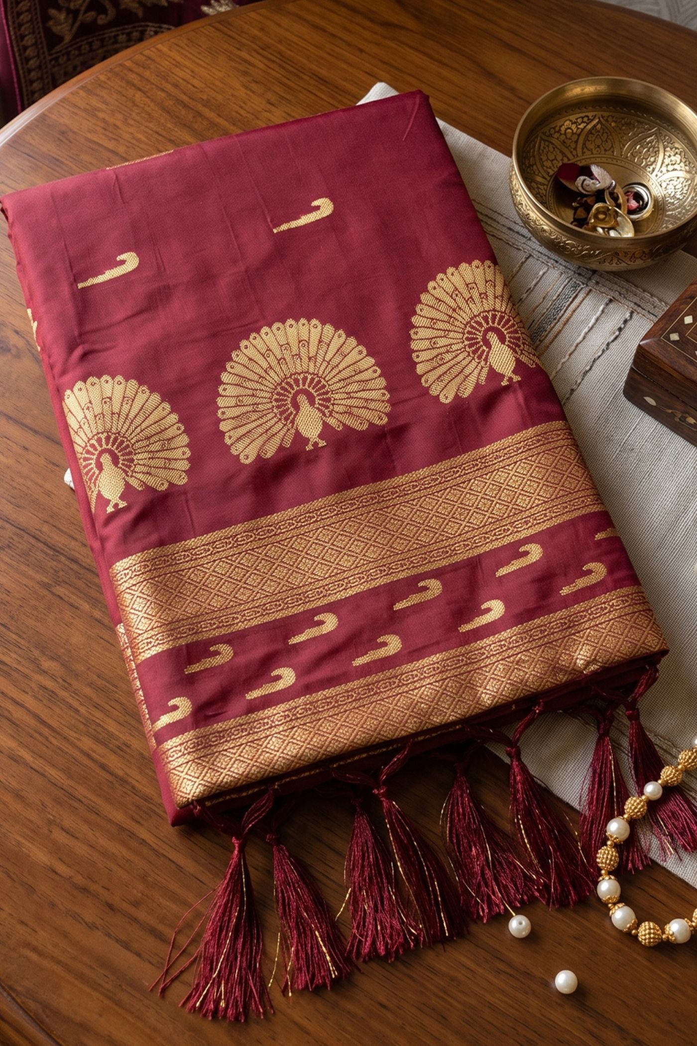 Buy MySilkLove Caramel Brown Banarasi Woven Soft Silk Saree Online