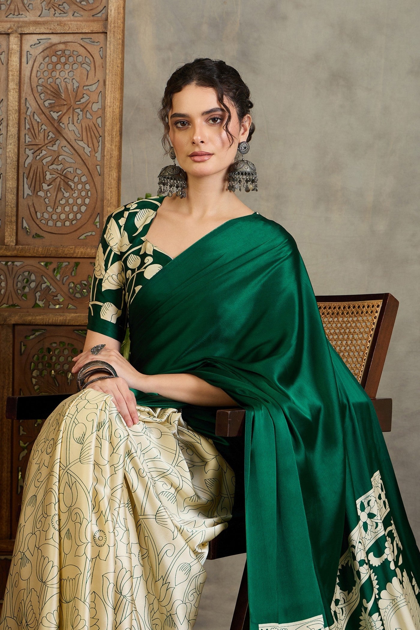 MySilkLove Evergreen Kalamkari Printed Satin Silk Saree