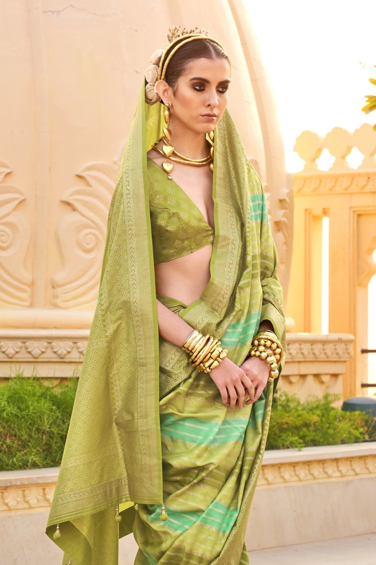 Buy MySilkLove Spring Green Woven Patola Printed Silk Saree Online