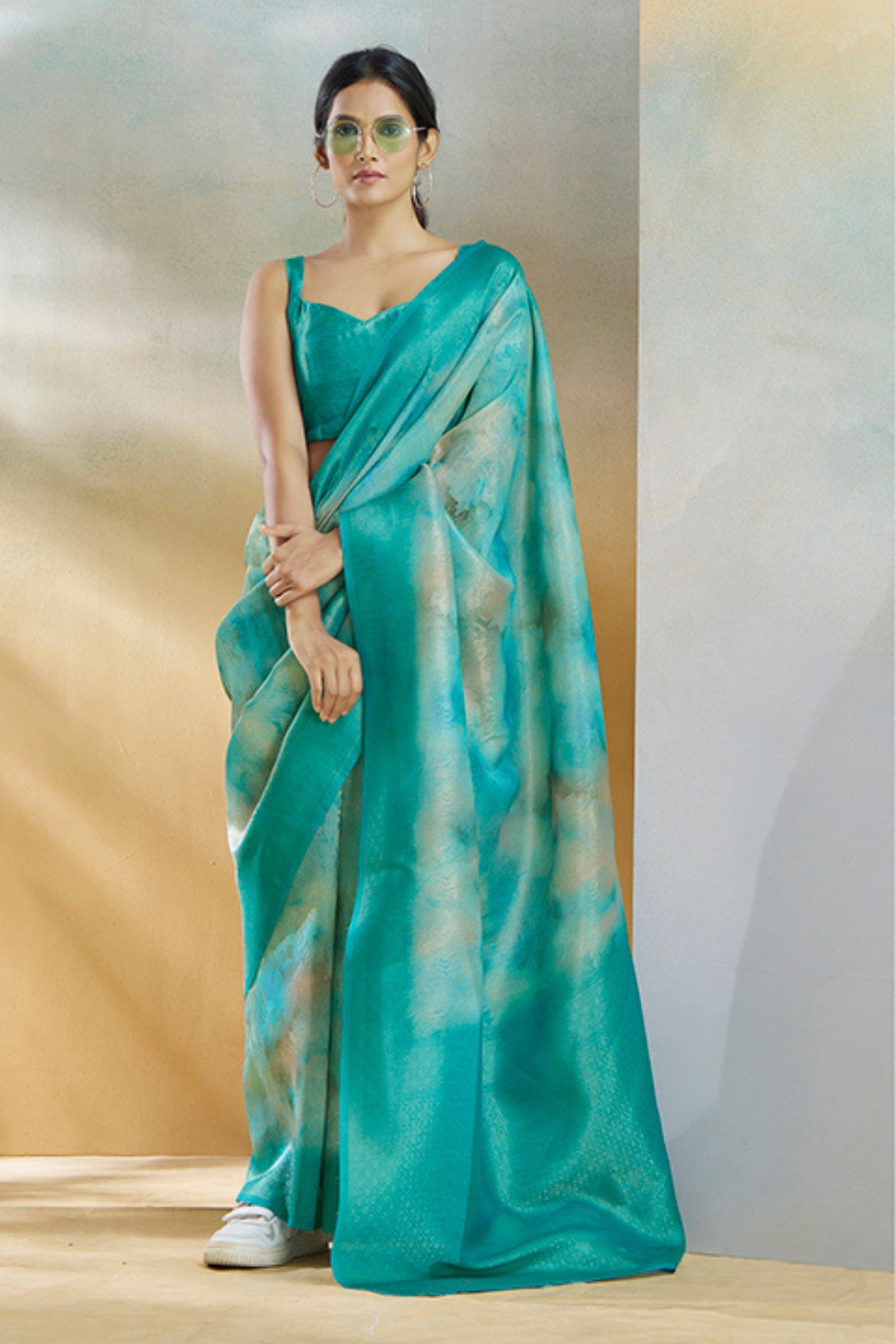 Buy MySilkLove Topaz Blue Banarasi Handloom Saree Online