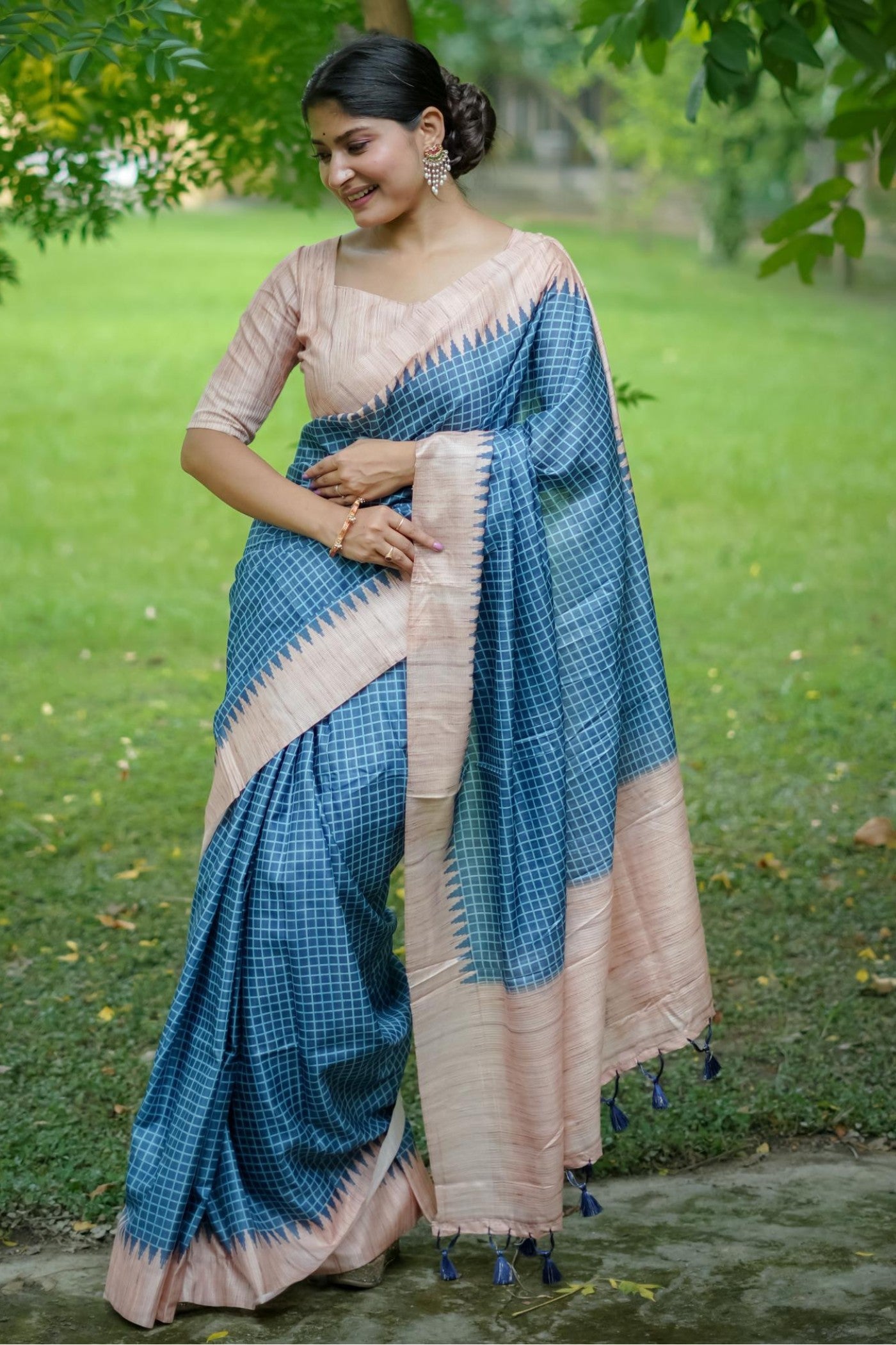 Buy MySilkLove Calypso Blue Printed Raw Silk Saree Online