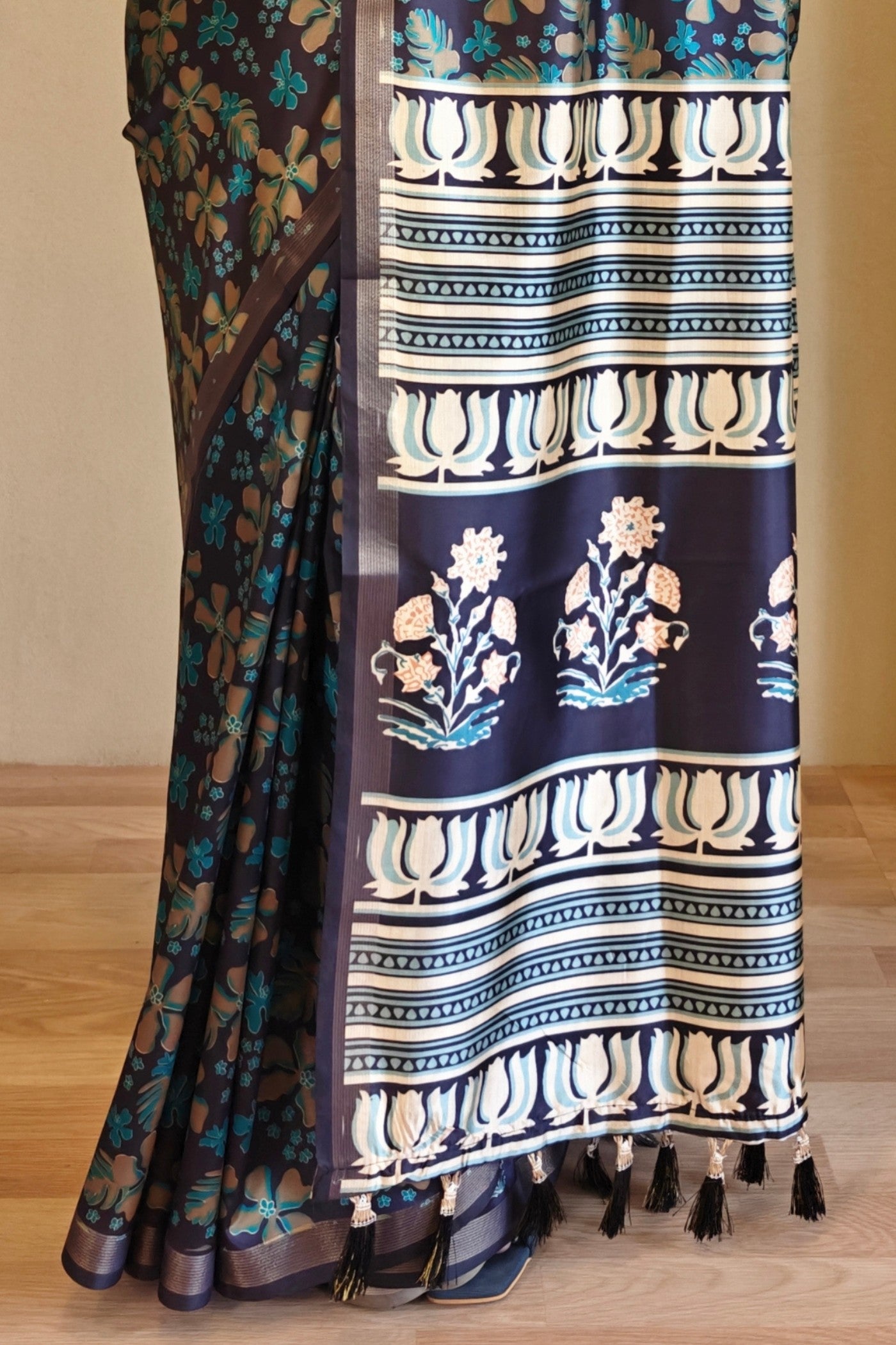 Buy MySilkLove Oxford Blue Digital Printed Saree Online