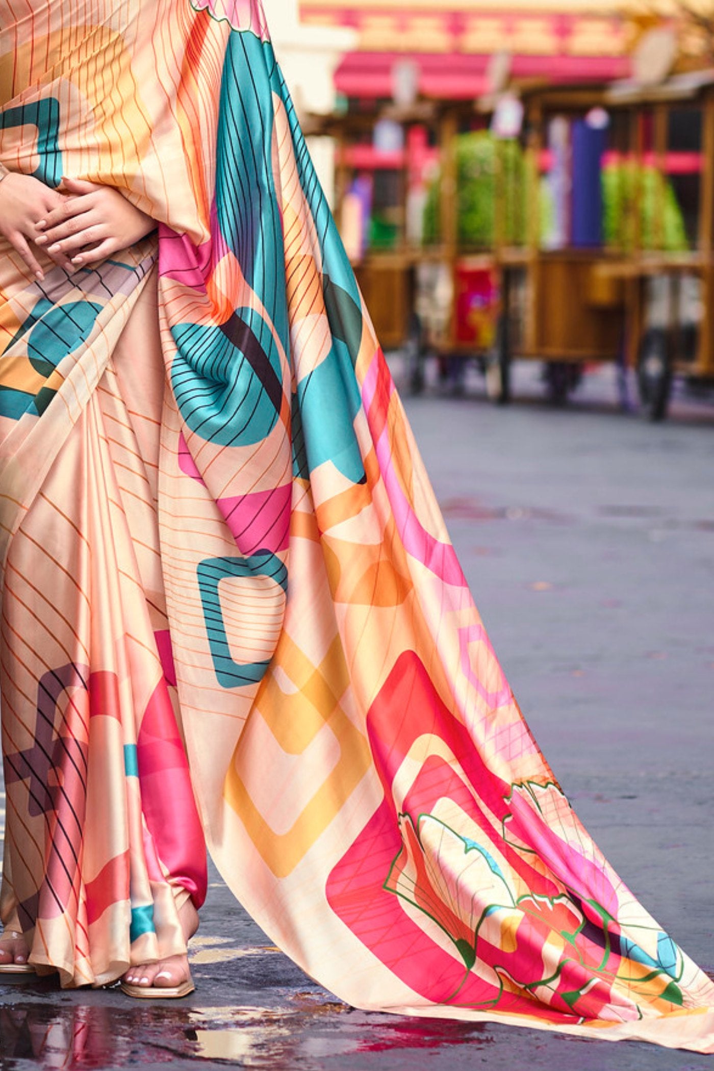 Buy MySilkLove Chardonnay Orange Printed Satin Crepe Silk Saree Online