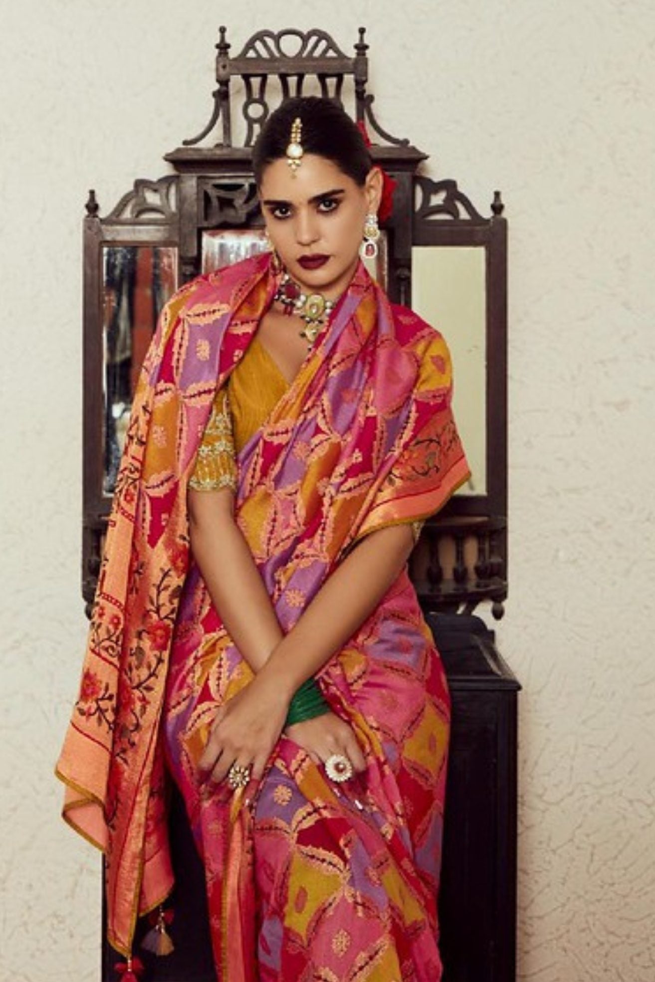 Buy MySilkLove Multicolor Orange Printed Brasso Soft Silk Saree Online