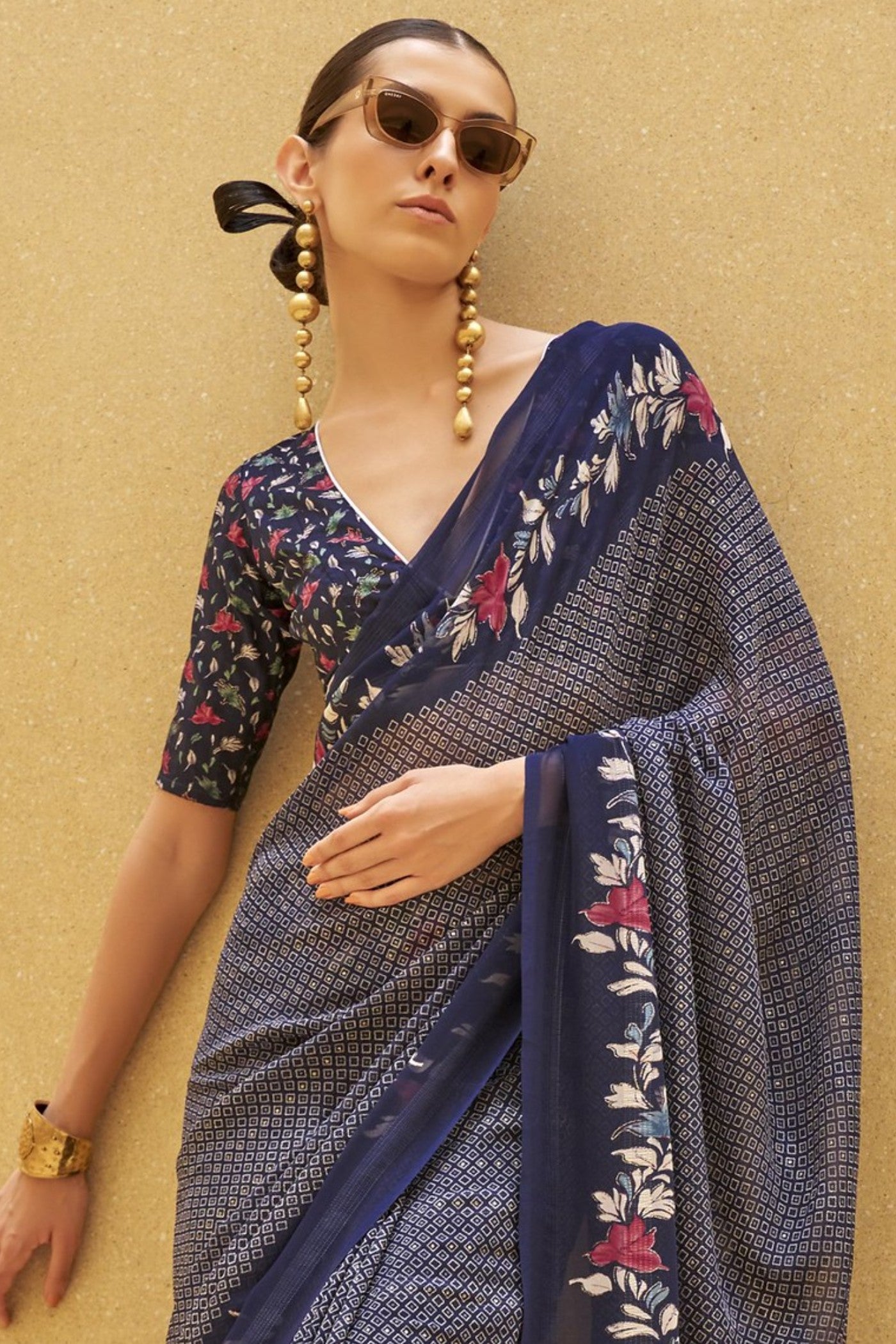 MySilkLove Mulled Blue Georgette Printed Saree