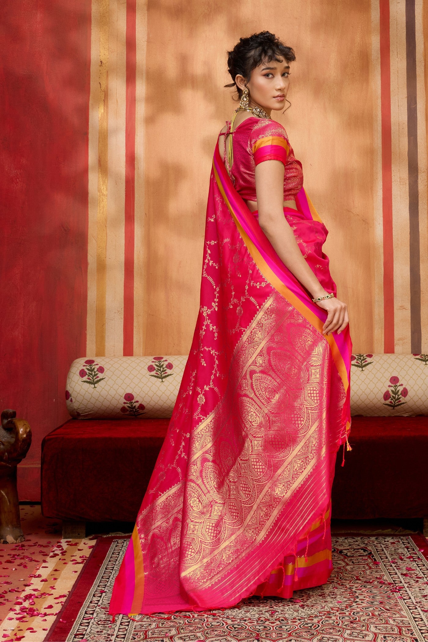 Buy MySilkLove Hibiscus Pink Handloom Satin Soft Silk Saree Online
