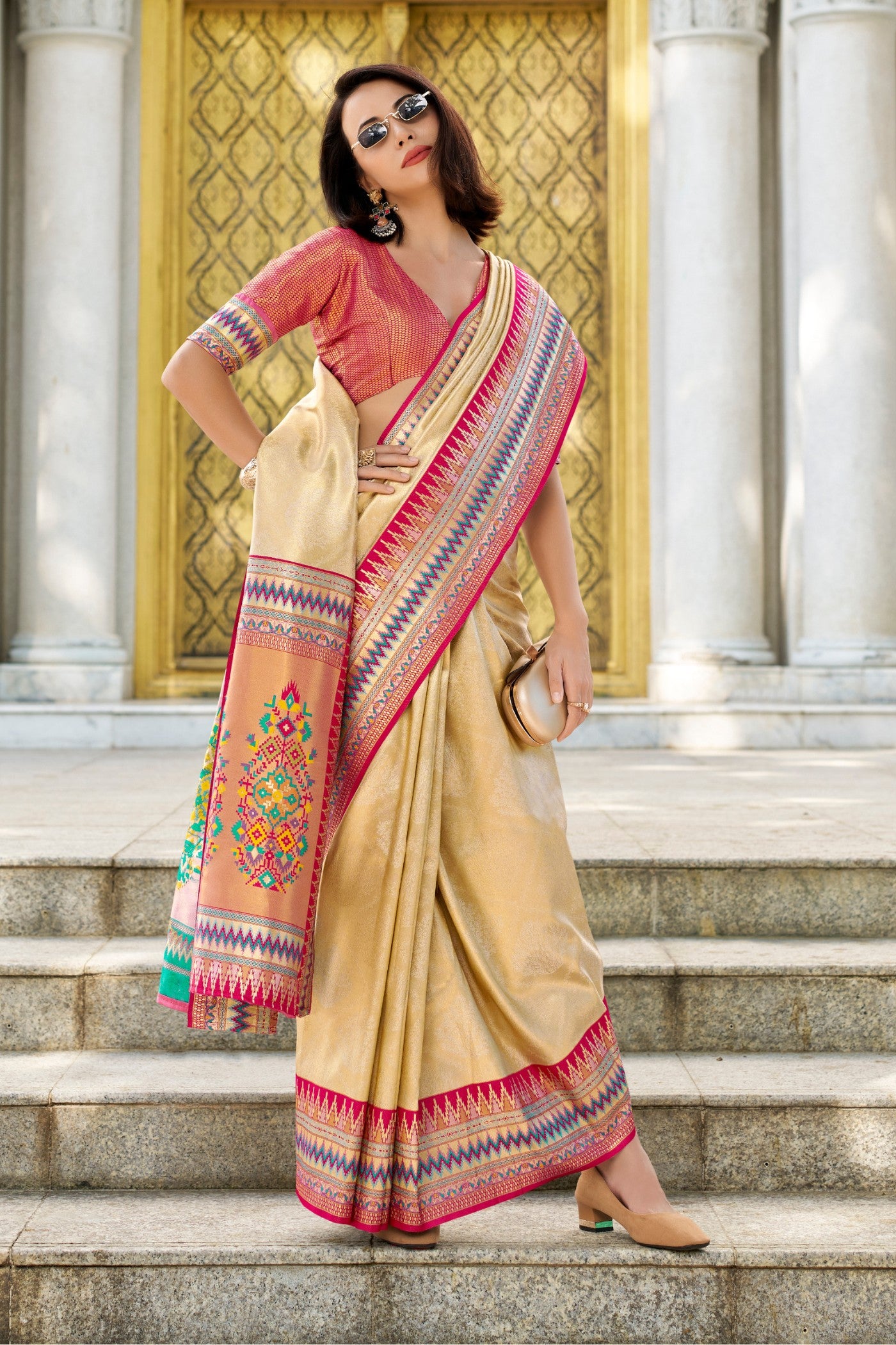 Buy MySilkLove Fawn Cream Tissue Handloom Saree Online