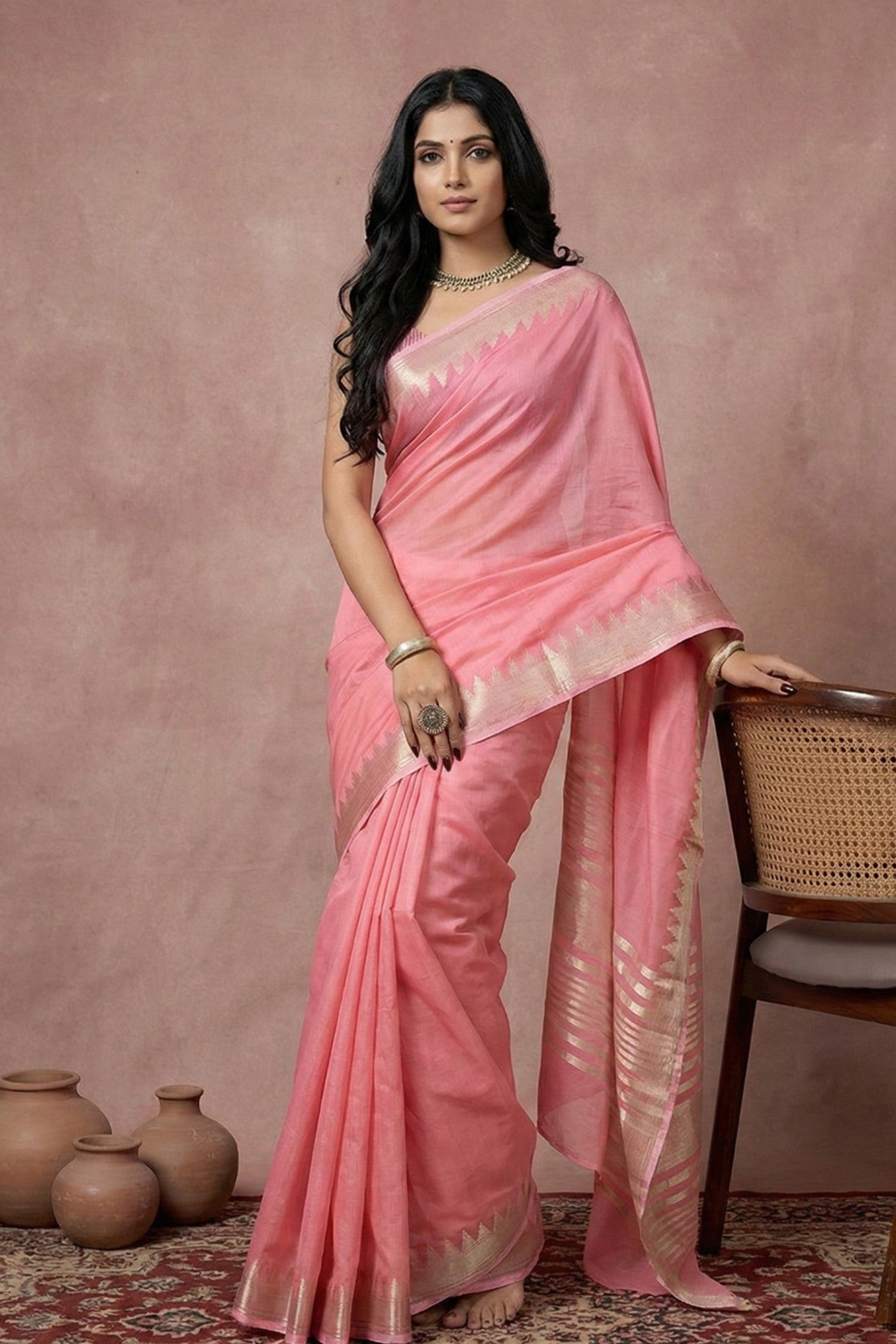 Buy MySilkLove Baby Pink Woven Banarasi Soft Silk Saree Online