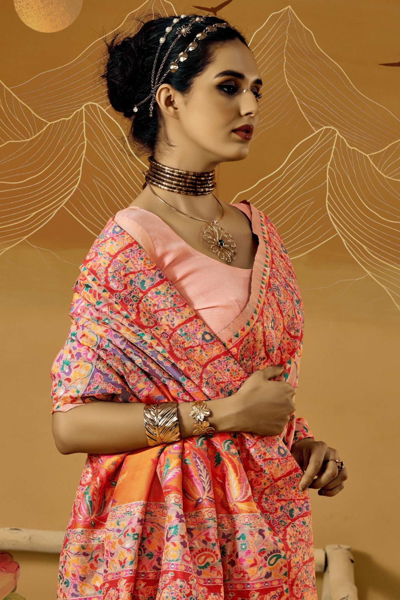 Buy MySilkLove Heather Peach Kashmiri Handloom Jamewar Saree Online