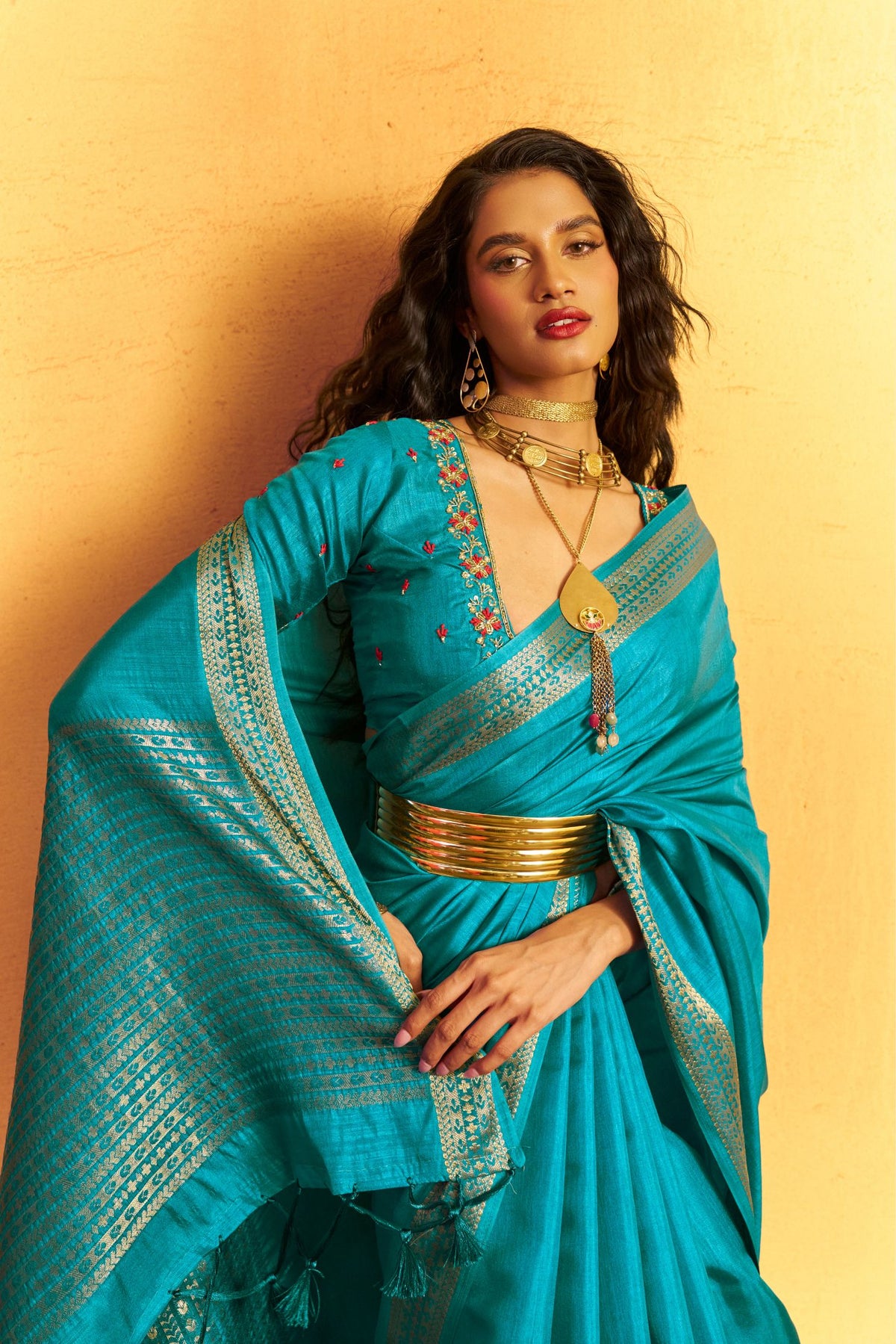 MySilkLove Celtic Blue Tussar Handloom Silk Saree