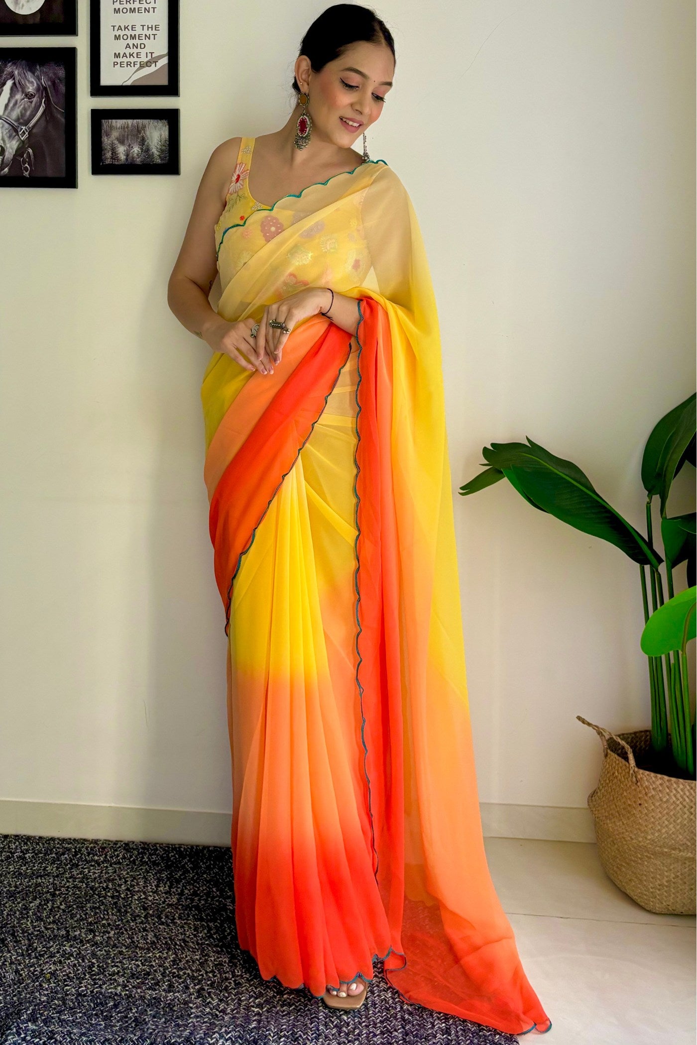 Buy MySilkLove Titanium Yellow Georgette Saree Online