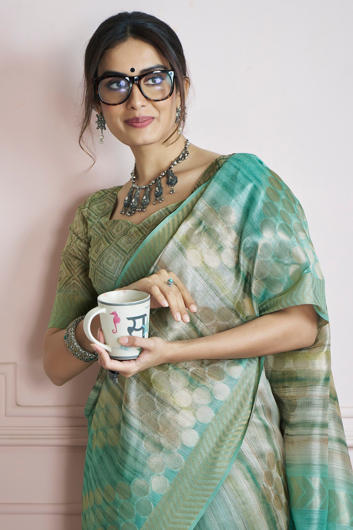 Buy MySilkLove Deep Sea Green Handloom Khadi Silk Saree Online