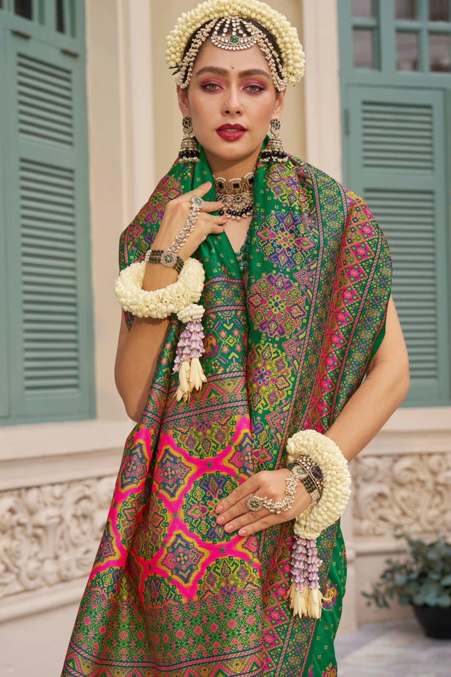 Buy MySilkLove Plant Green Printed Kashmiri Jamewar Silk Saree Online