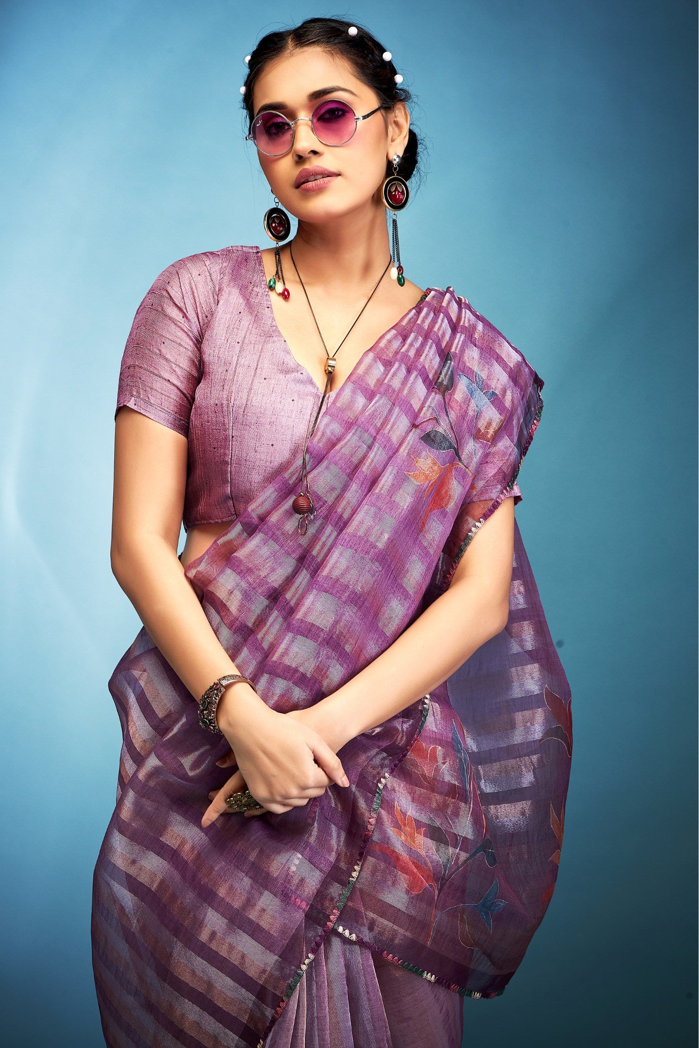 MySilkLove Congo Purple Printed Tissue Saree