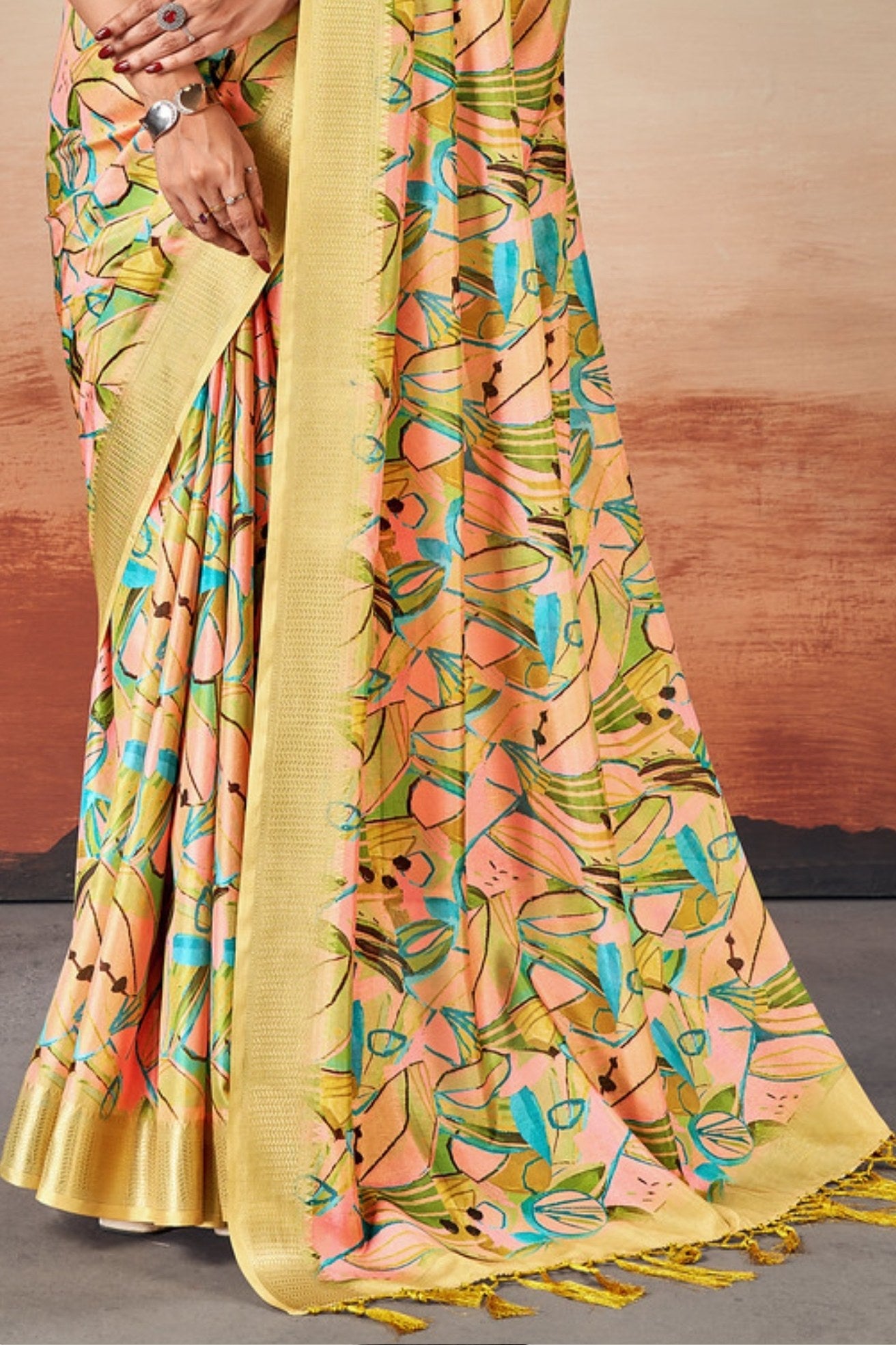 Buy MySilkLove Zest Yellow Banarasi Digital Printed Saree Online