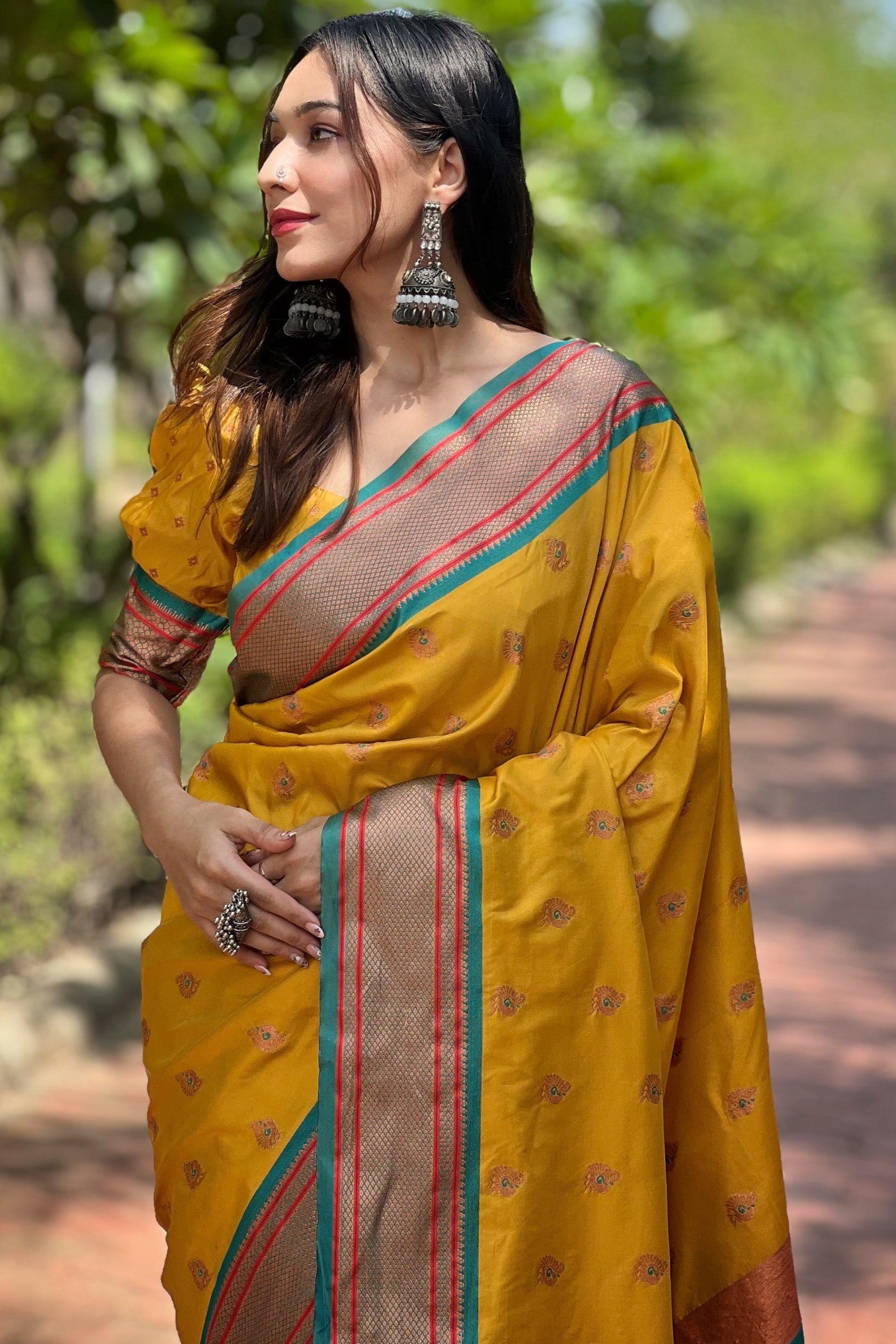 Buy MySilkLove Pizza Yellow Woven Paithani Saree Online