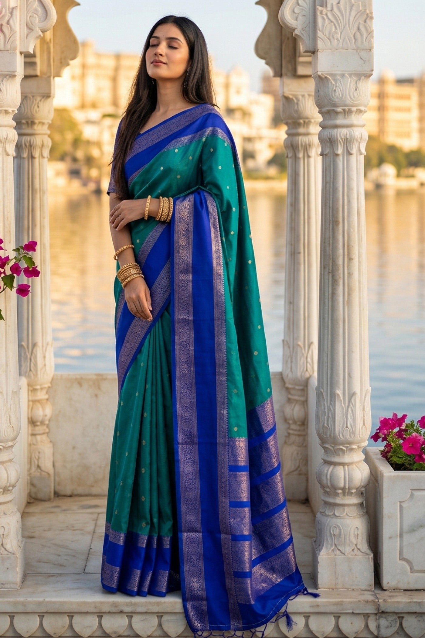Buy MySilkLove Bondi Blue Woven Banarasi Saree Online