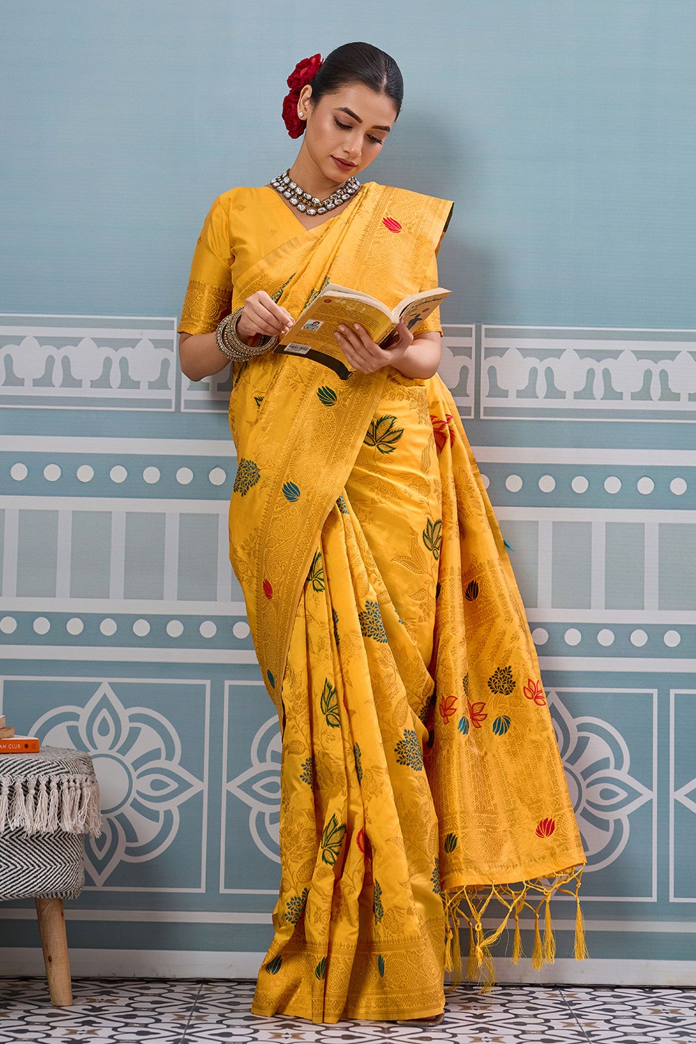 Buy MySilkLove Cadmium Yellow Woven Banarasi Saree Online