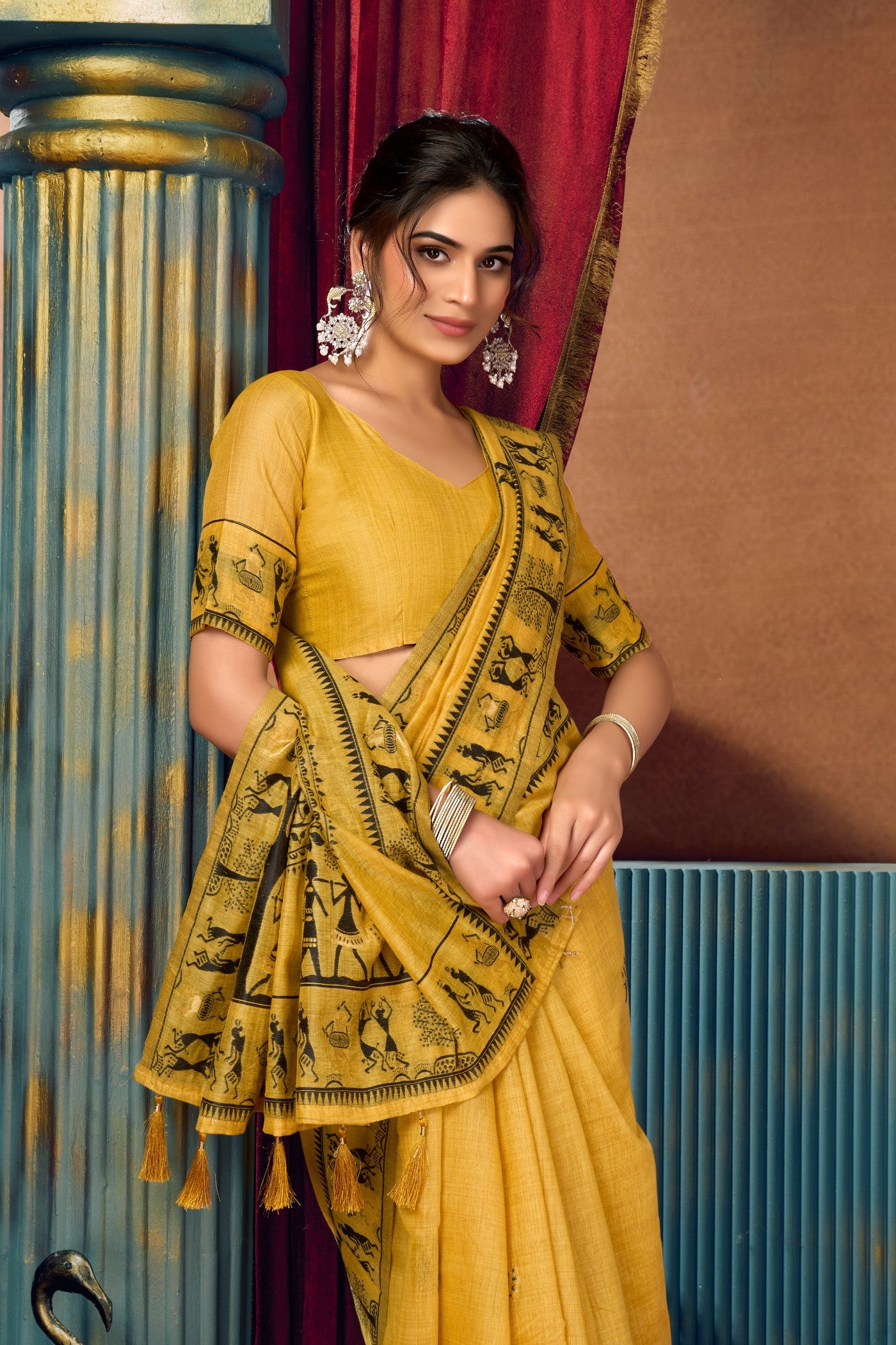 MySilkLove Jonquil Yellow Woven Modal Cotton Saree