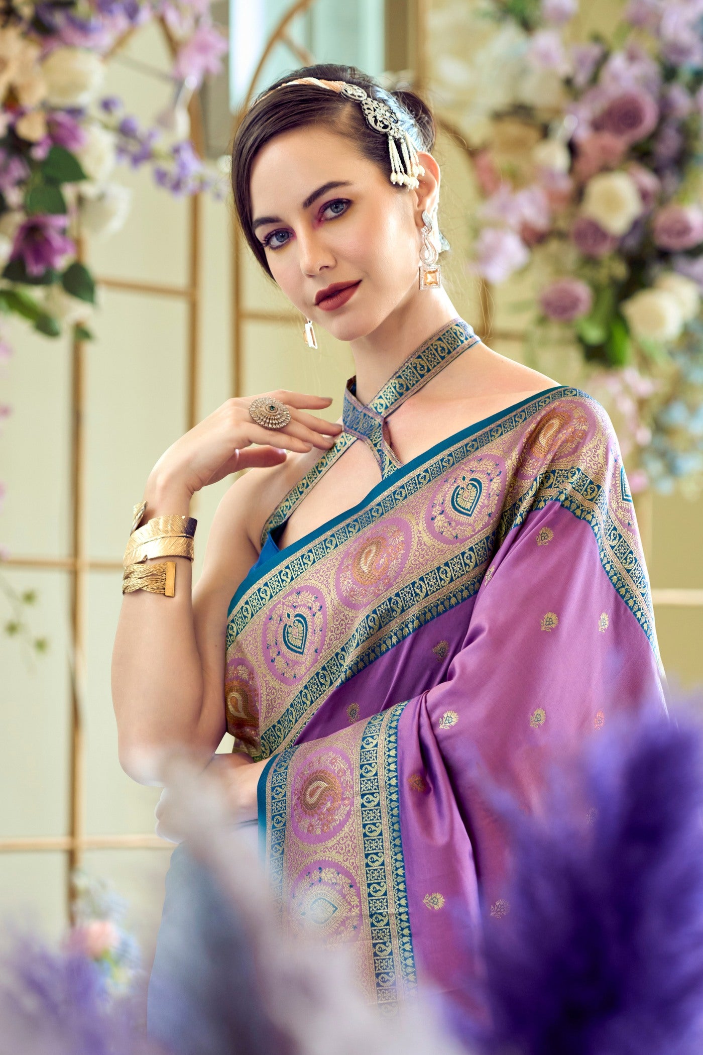 Buy MySilkLove Viola Purple Woven Banarasi Soft Silk Saree Online