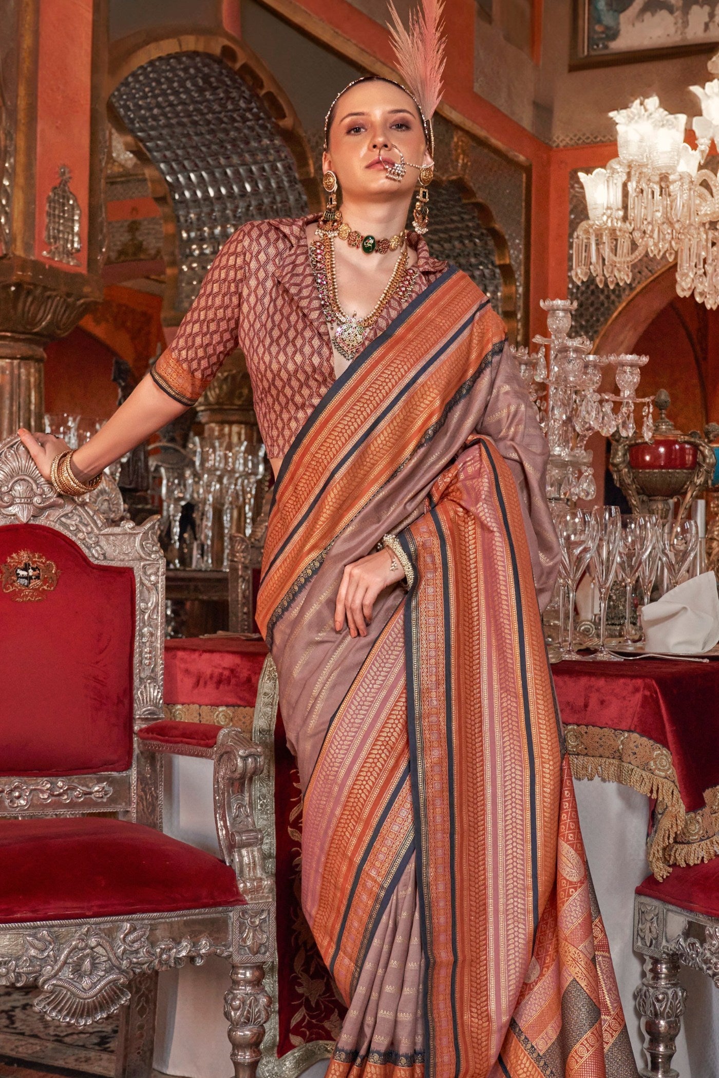 Buy MySilkLove Dusty Brown Printed Patola Saree Online