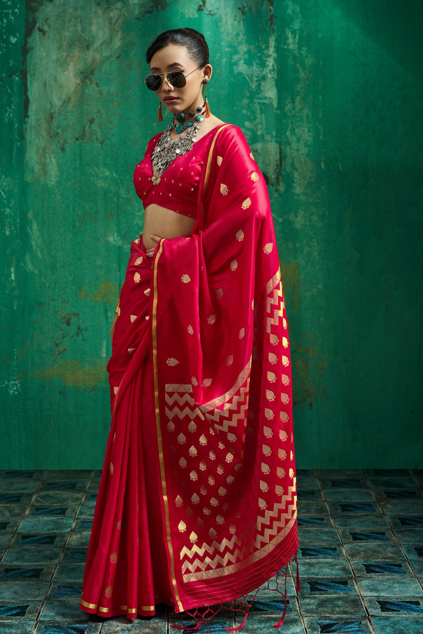 Buy MySilkLove Wine Red Handloom Satin Silk Saree Online