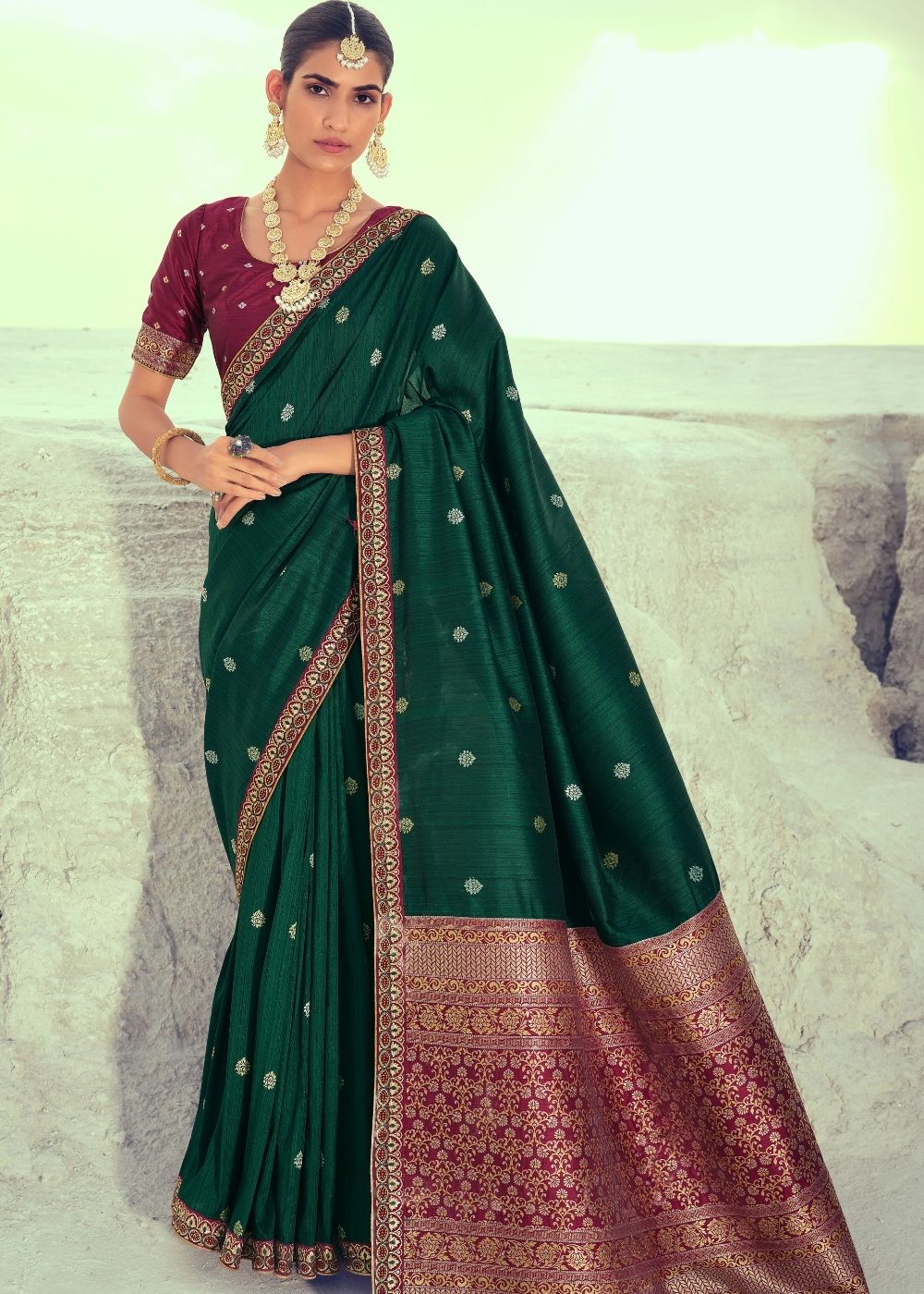 Buy MySilkLove Gable Green Woven Banarasi Saree Online