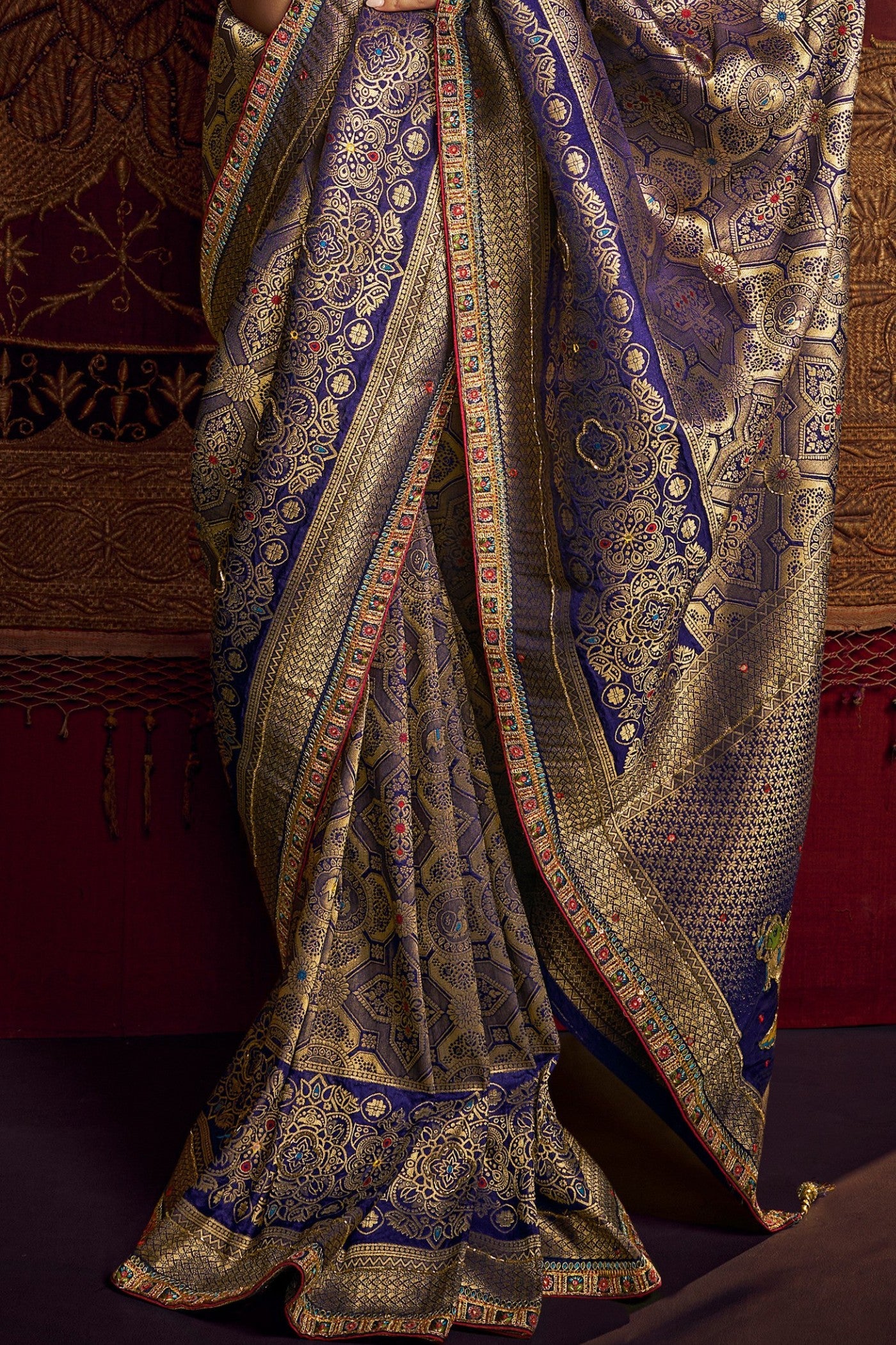 Buy MySilkLove Matterhorn Grey and Blue Designer Banarasi Dola Silk Saree Online