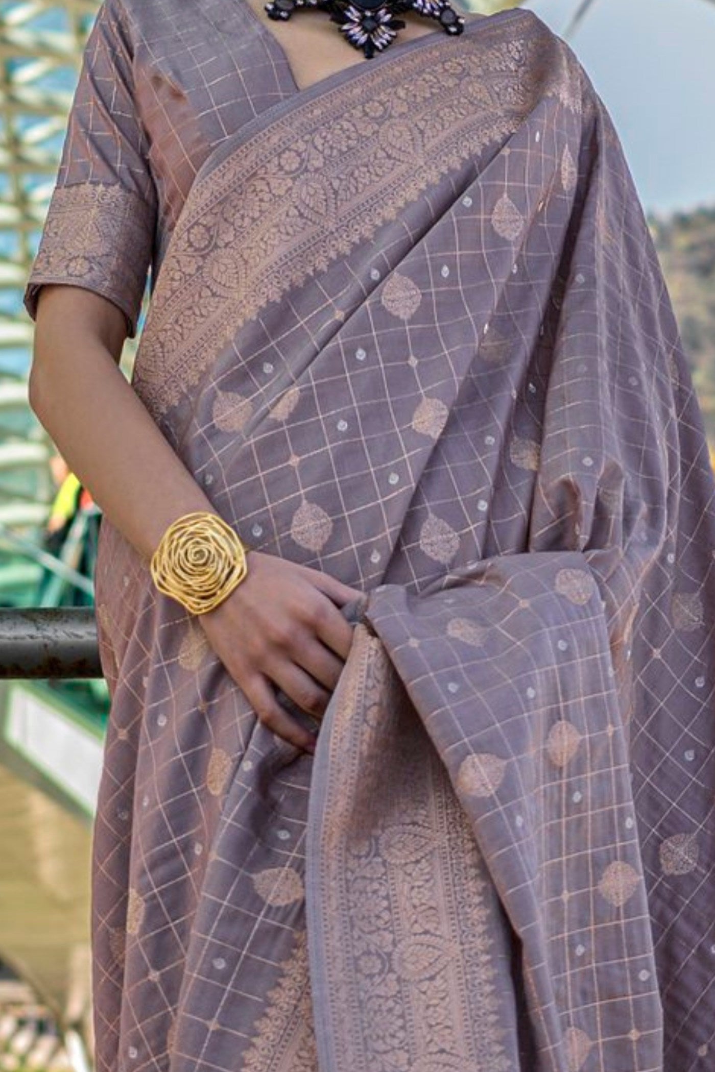 Buy MySilkLove Mamba Purple and Grey Banarasi Handloom Saree Online