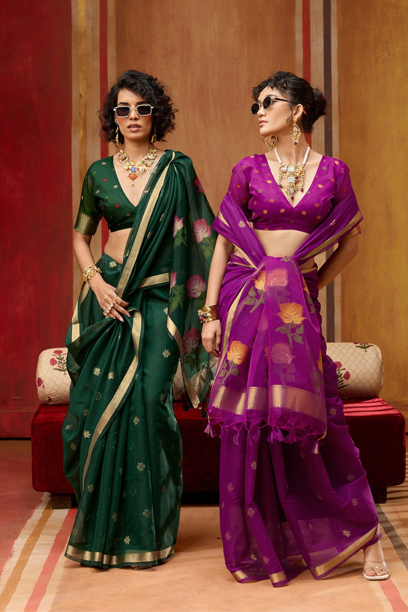 Buy MySilkLove Pum Purple Handloom Muga Cotton Saree Online