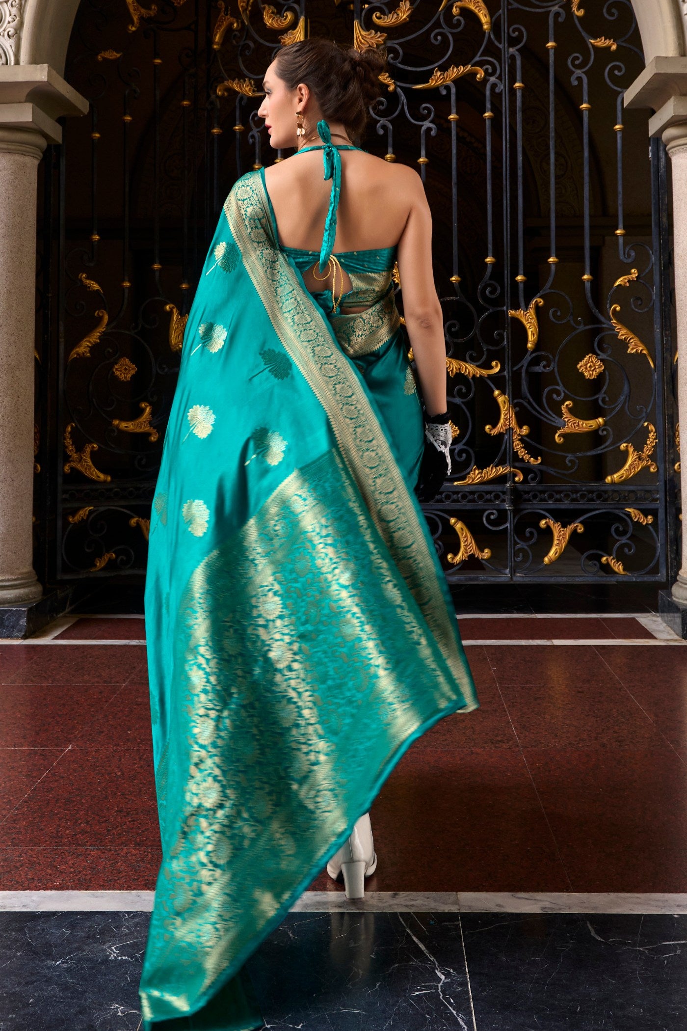 Buy MySilkLove Olumpic Blue Handloom Satin Banarasi Saree Online