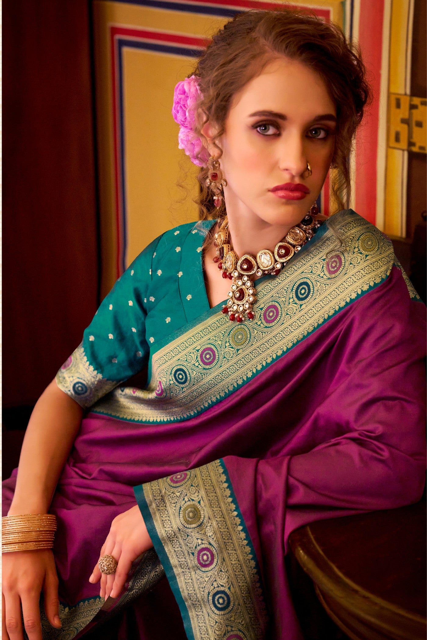 Buy MySilkLove Tyrian Purple Woven Banarasi Soft Silk Saree Online