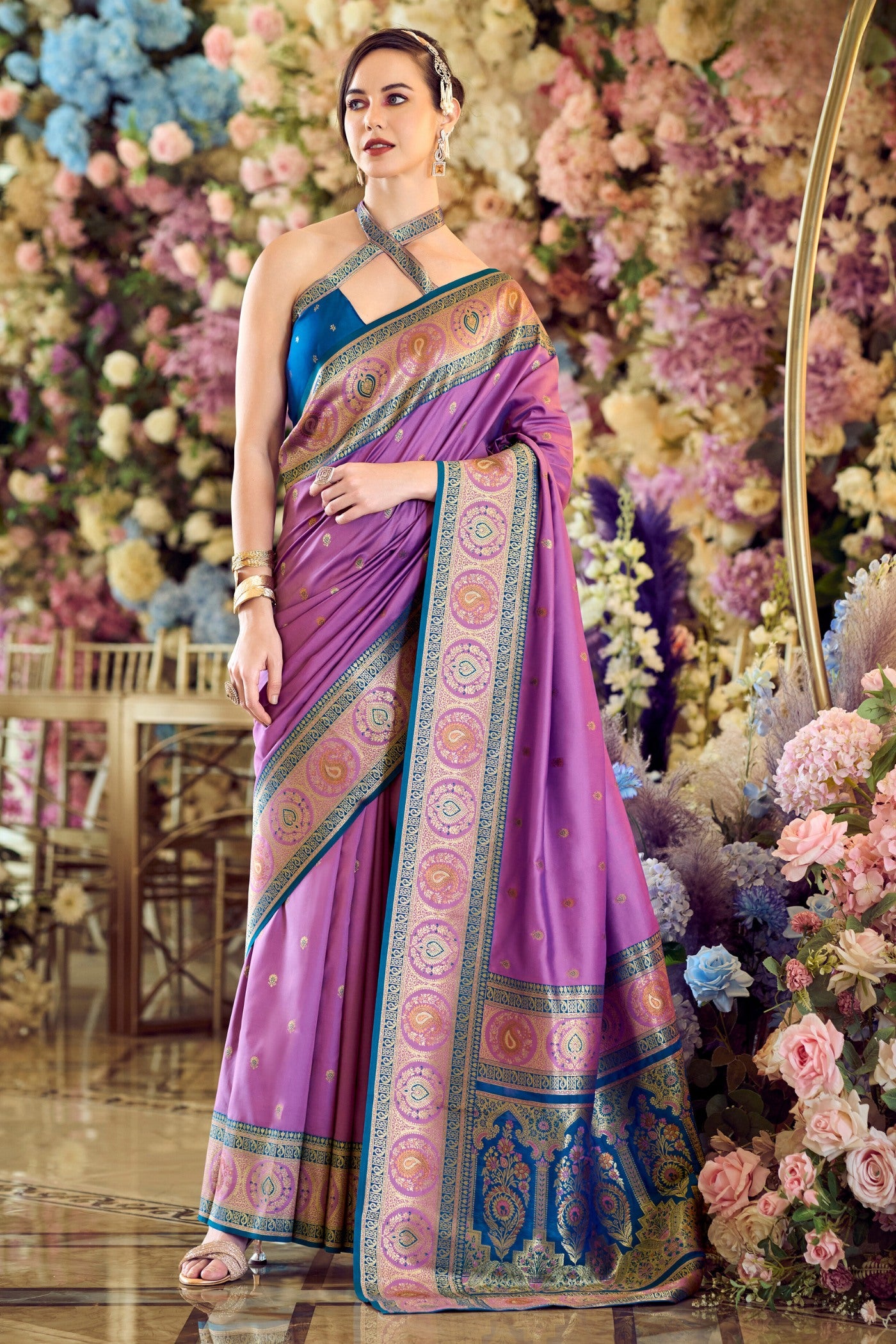 Buy MySilkLove Viola Purple Woven Banarasi Soft Silk Saree Online