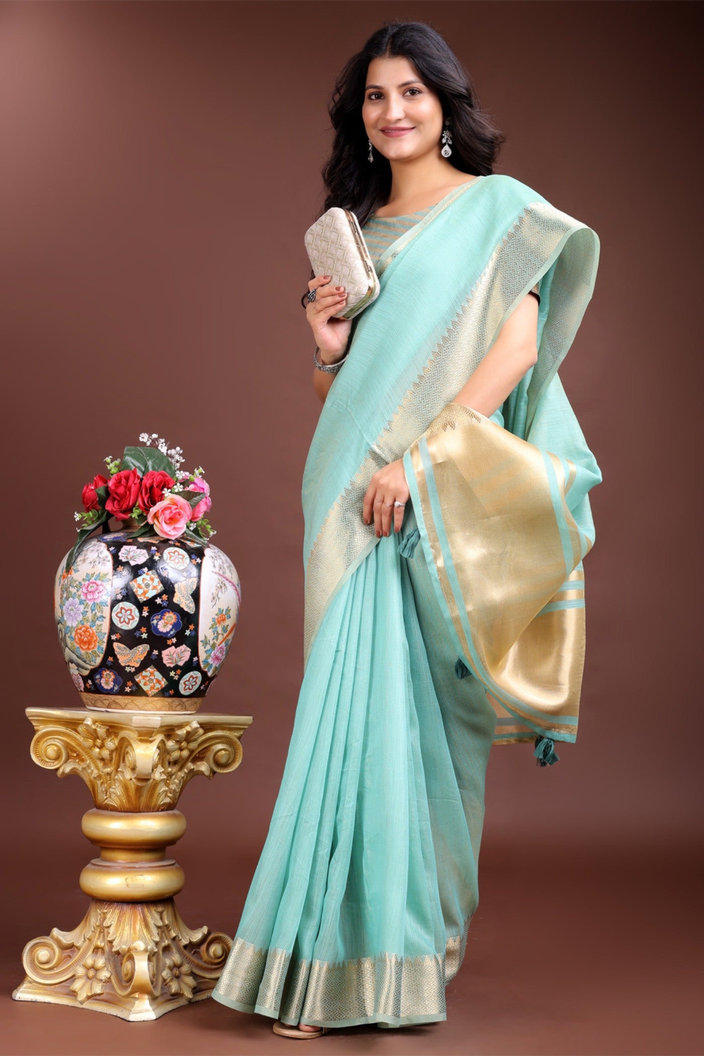 Buy MySilkLove Maya Blue Woven Cotton Saree Online