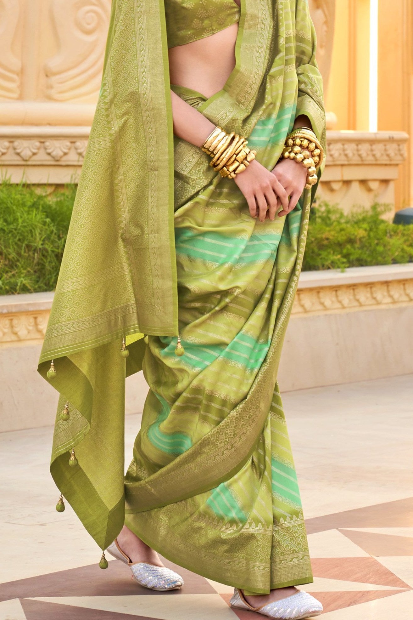 Buy MySilkLove Spring Green Woven Patola Printed Silk Saree Online