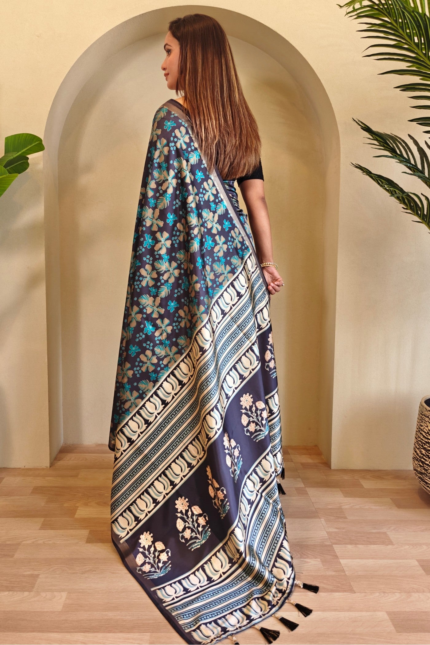 Buy MySilkLove Oxford Blue Digital Printed Saree Online