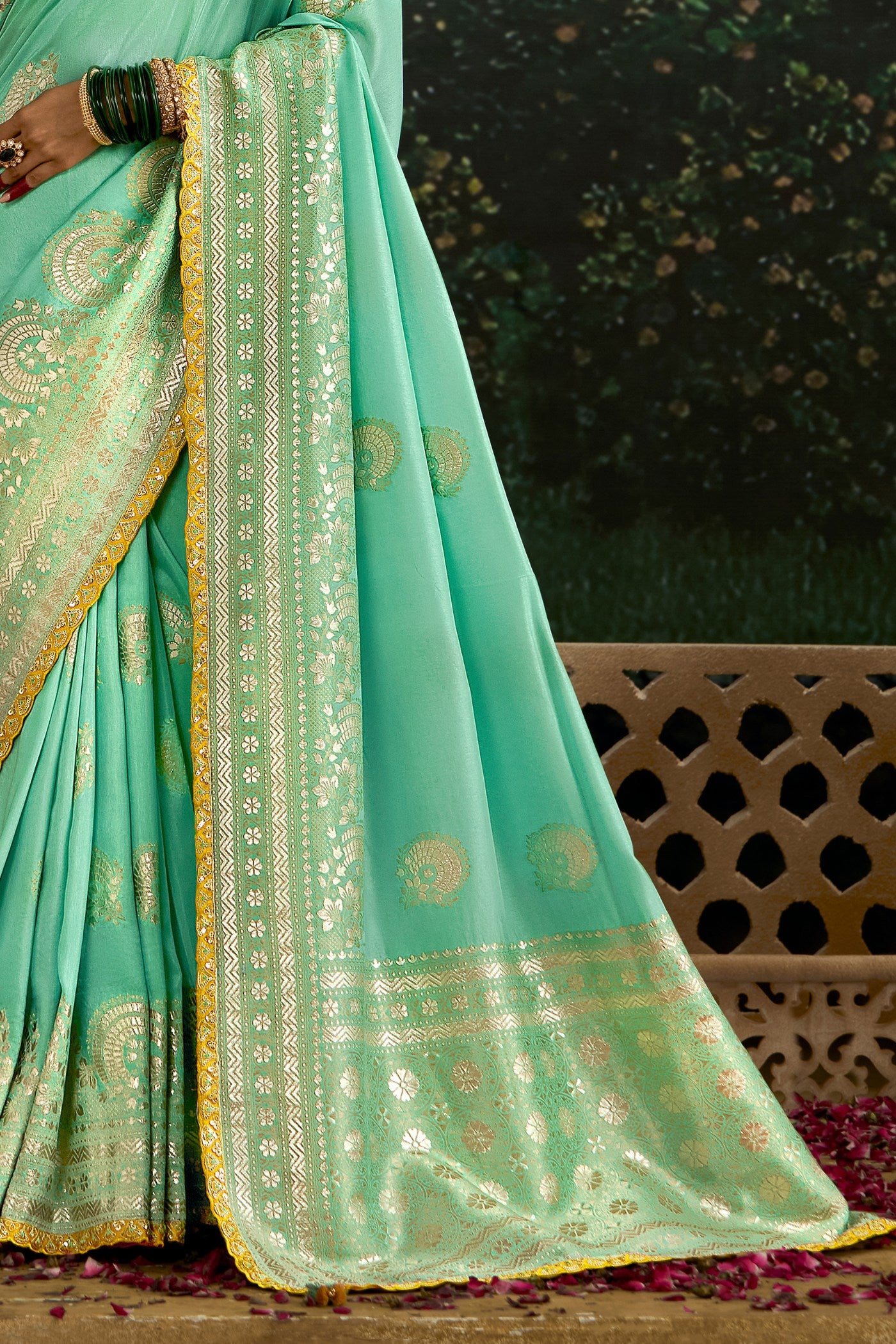 Buy MySilkLove Spring Green Designer Banarasi Saree Online