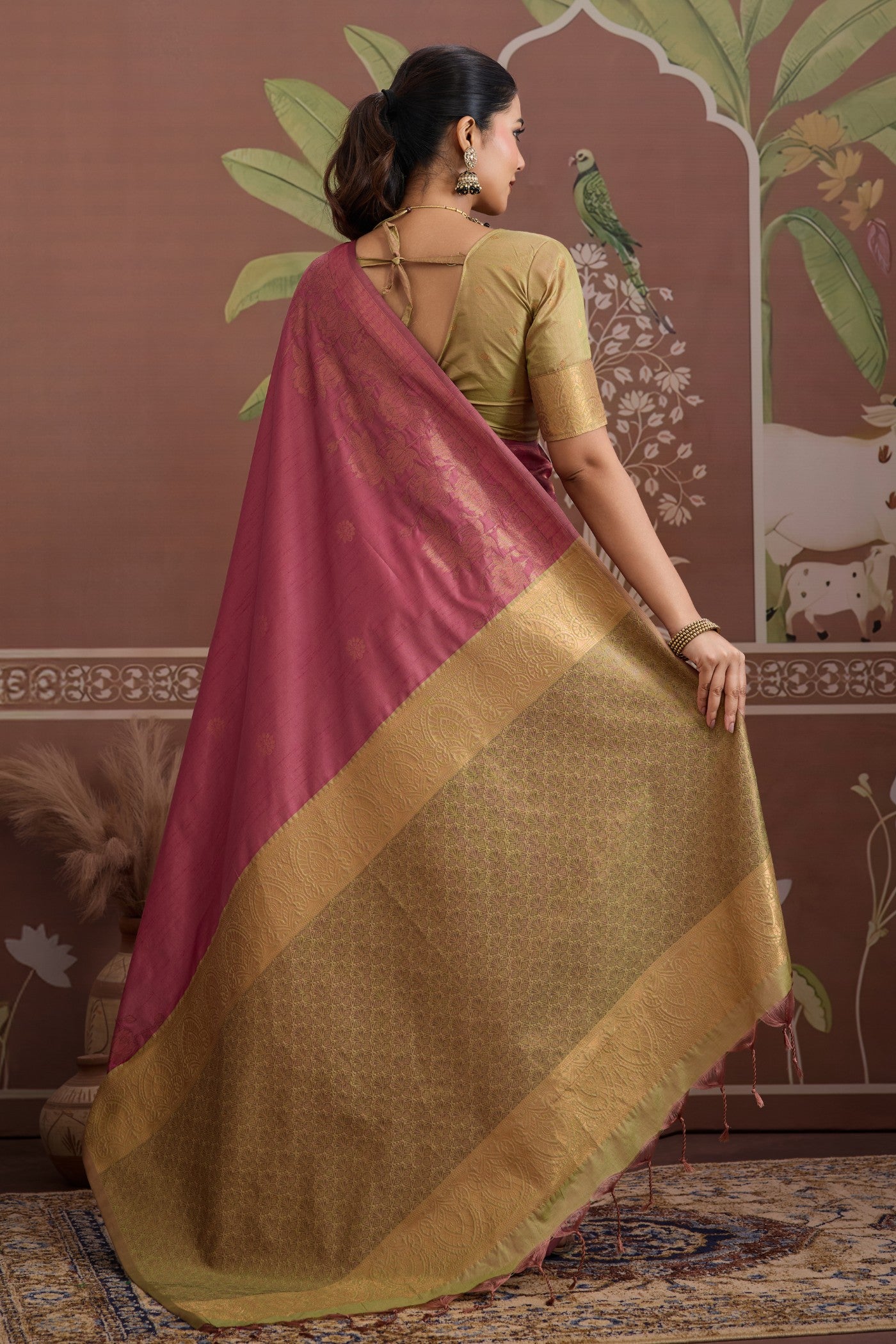 Buy MySilkLove Salmon Pink Banarasi Handloom Tussar Saree Online