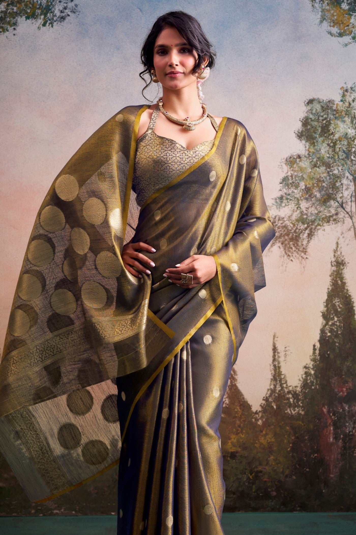 Buy MySilkLove Walnut Brown Handloom Tissue Saree Online